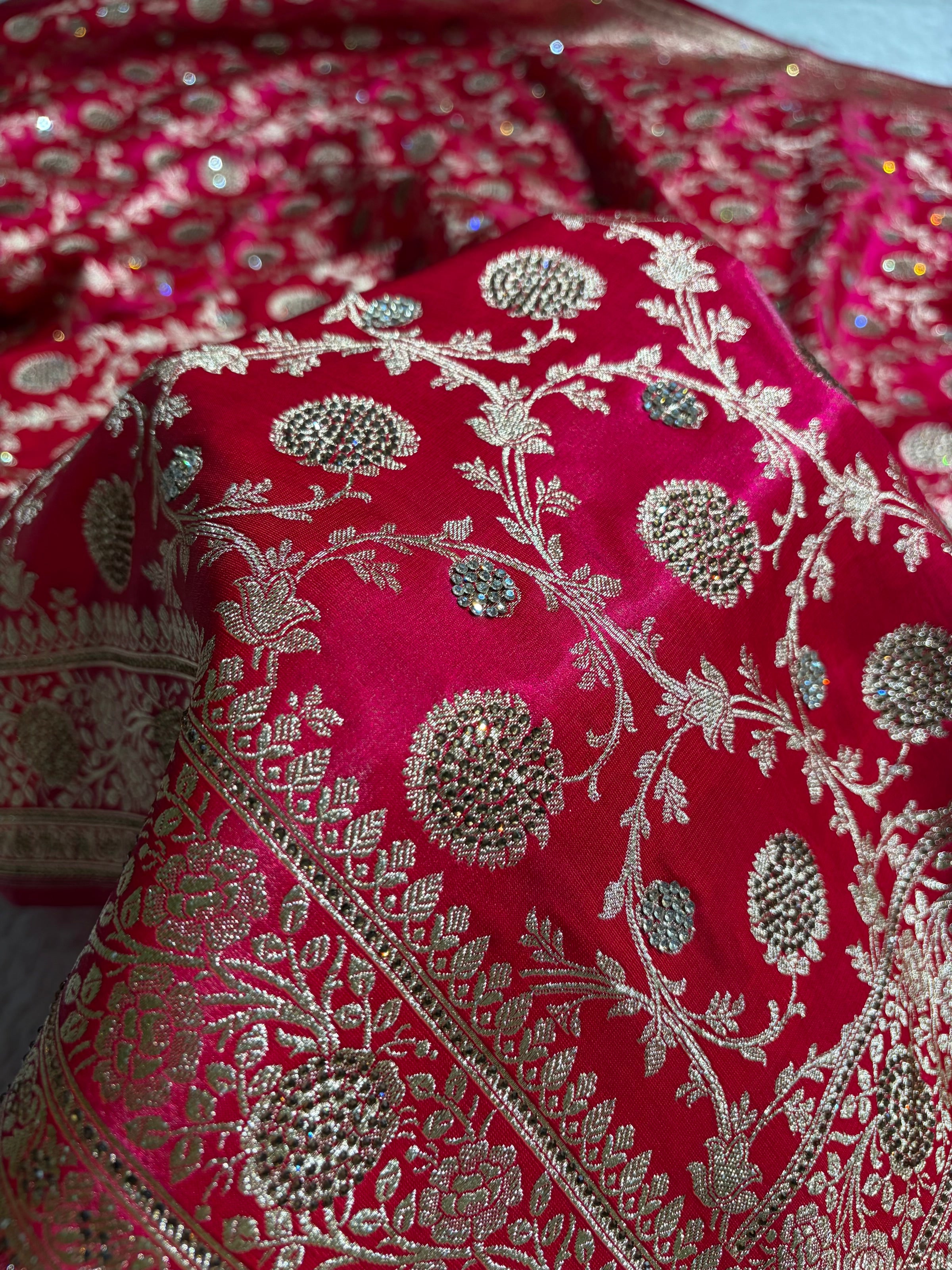 Cross Rani With Swarovski Work Jaal Pattern Satin Silk Saree BSS15