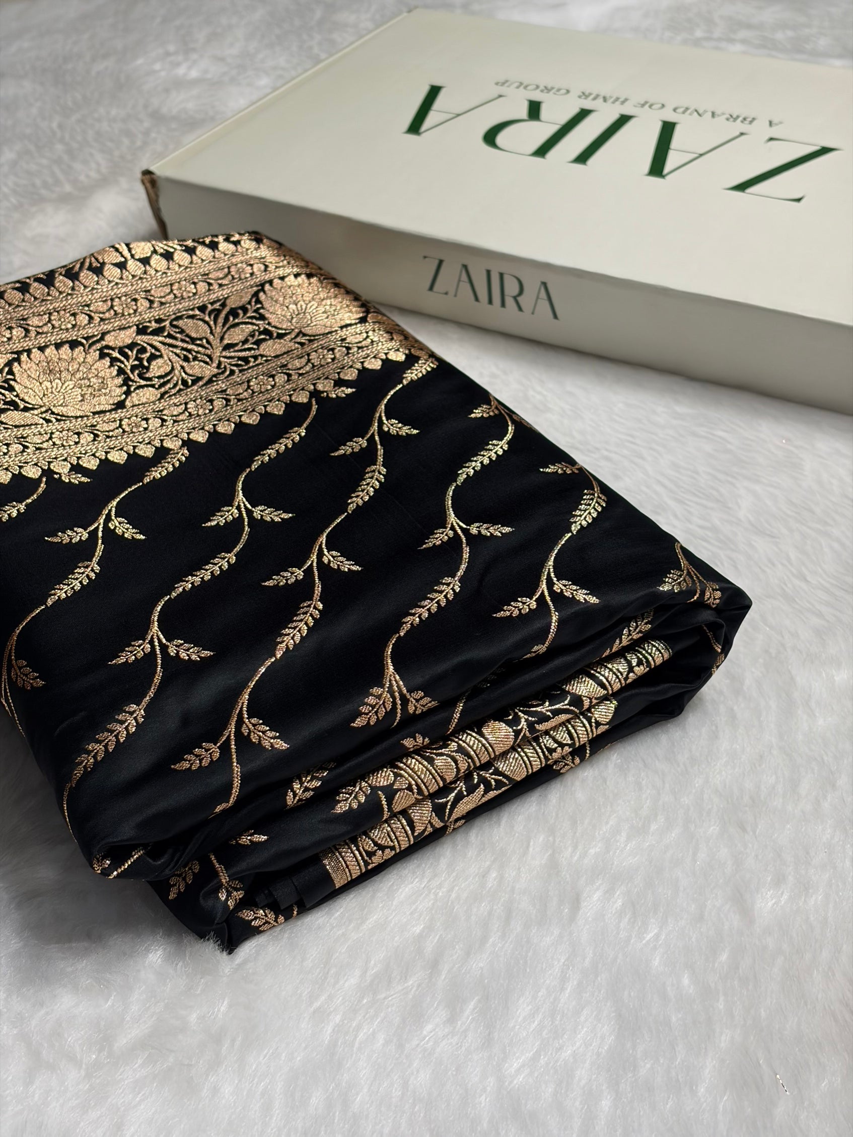 Black Pattern Satin Katan Silk saree SK37