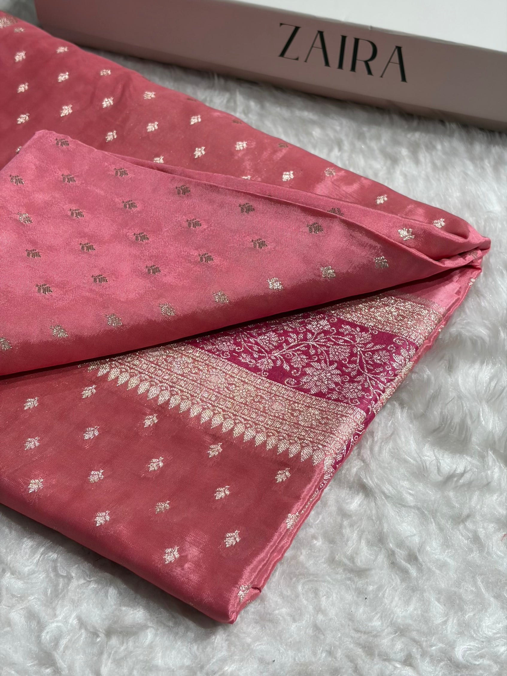 Peach Shades With Contrast Border Crepe Silky Katan Banarasi Saree CSK-06