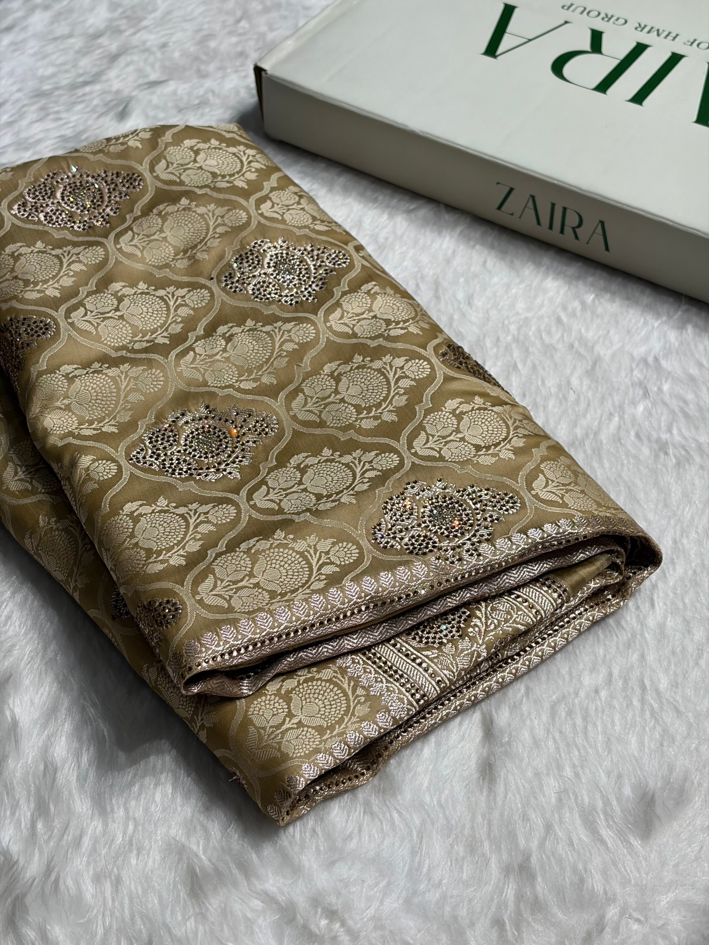 Tusser Shades Tanchoi Motif With Swarovski Work Mashru Silk Saree BMST-14