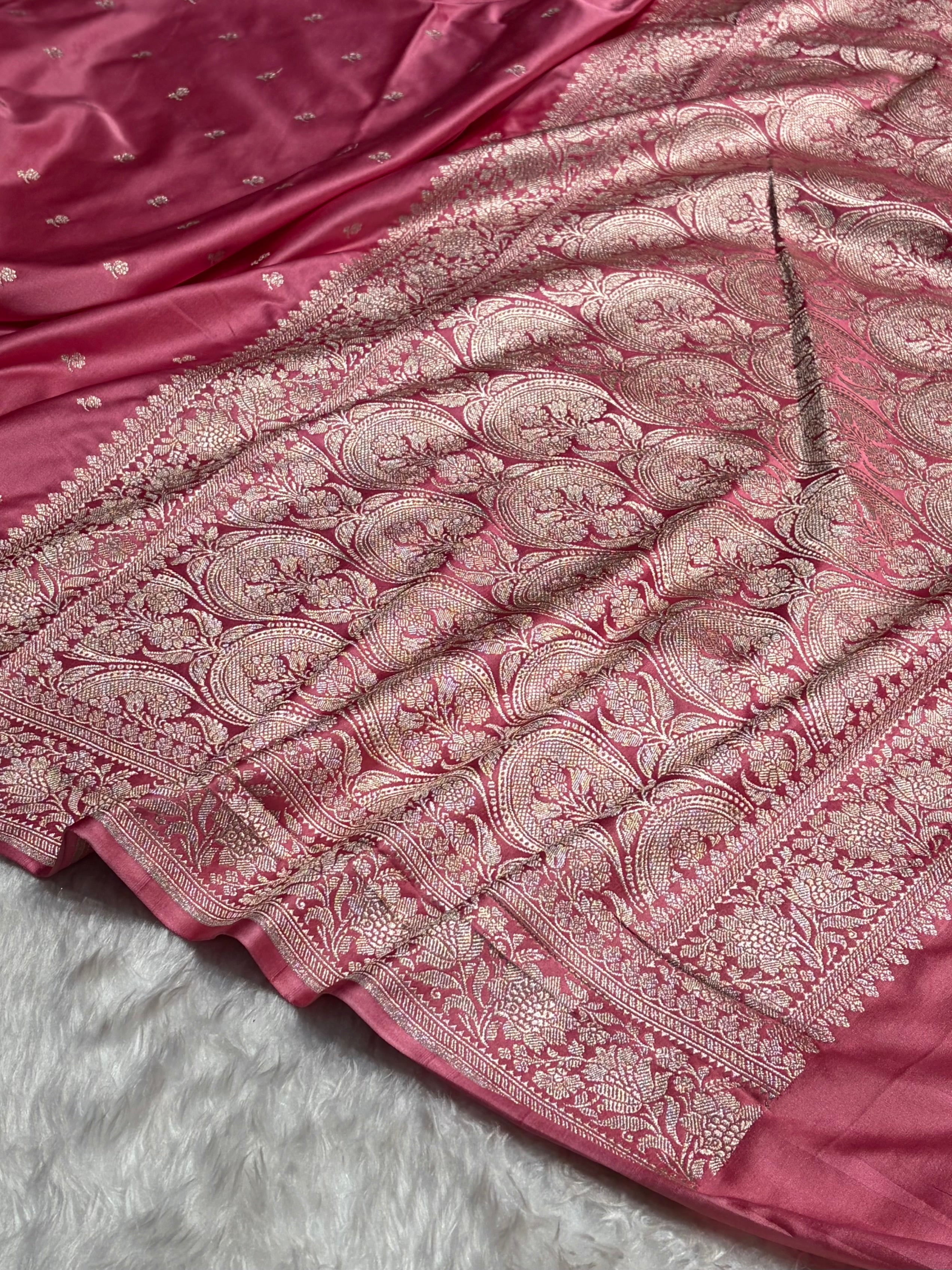 Baby Pink Shades Banarasi Booti Mashru Silk Saree MS67
