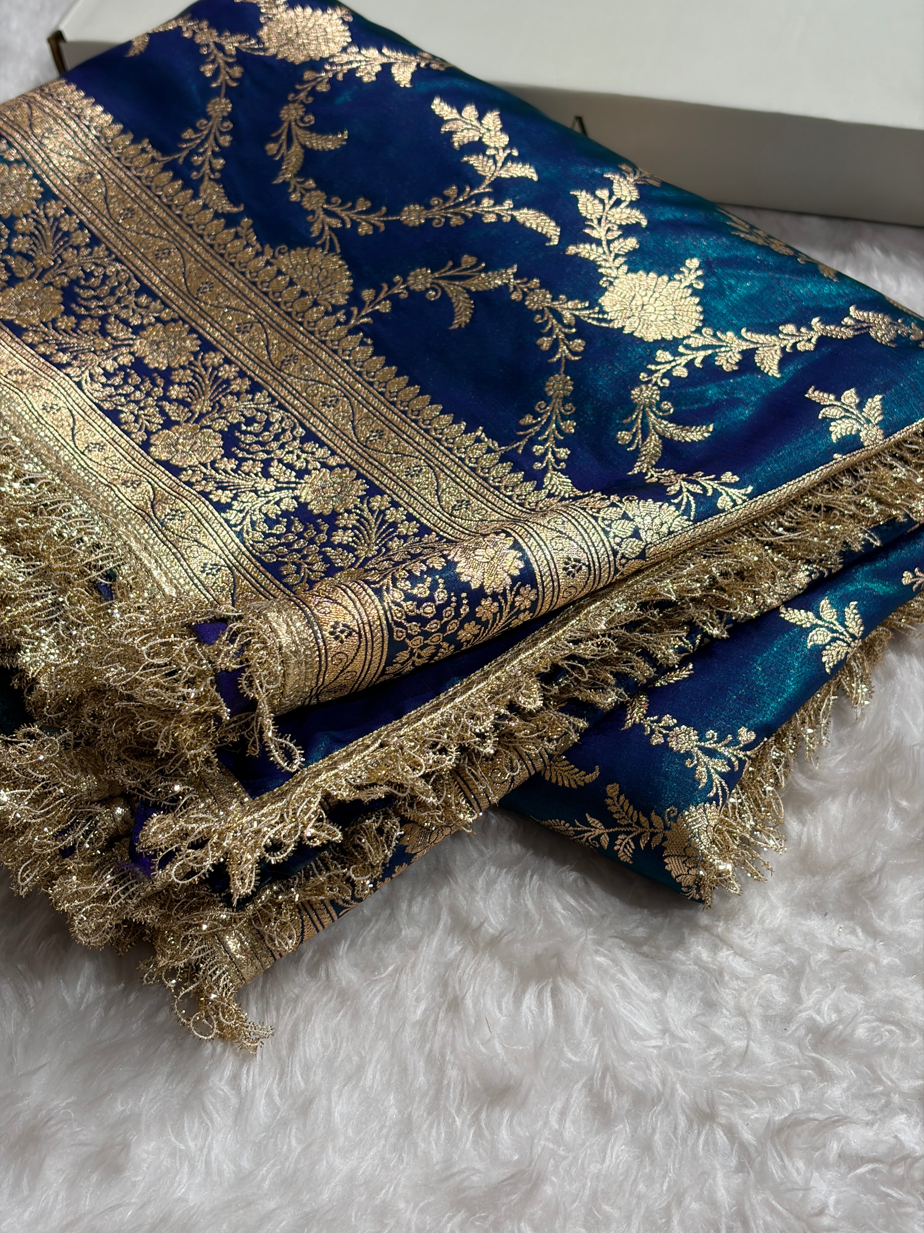 Peacock Banarasi Jaal Satin Silk Saree with gotta patti SSGP14