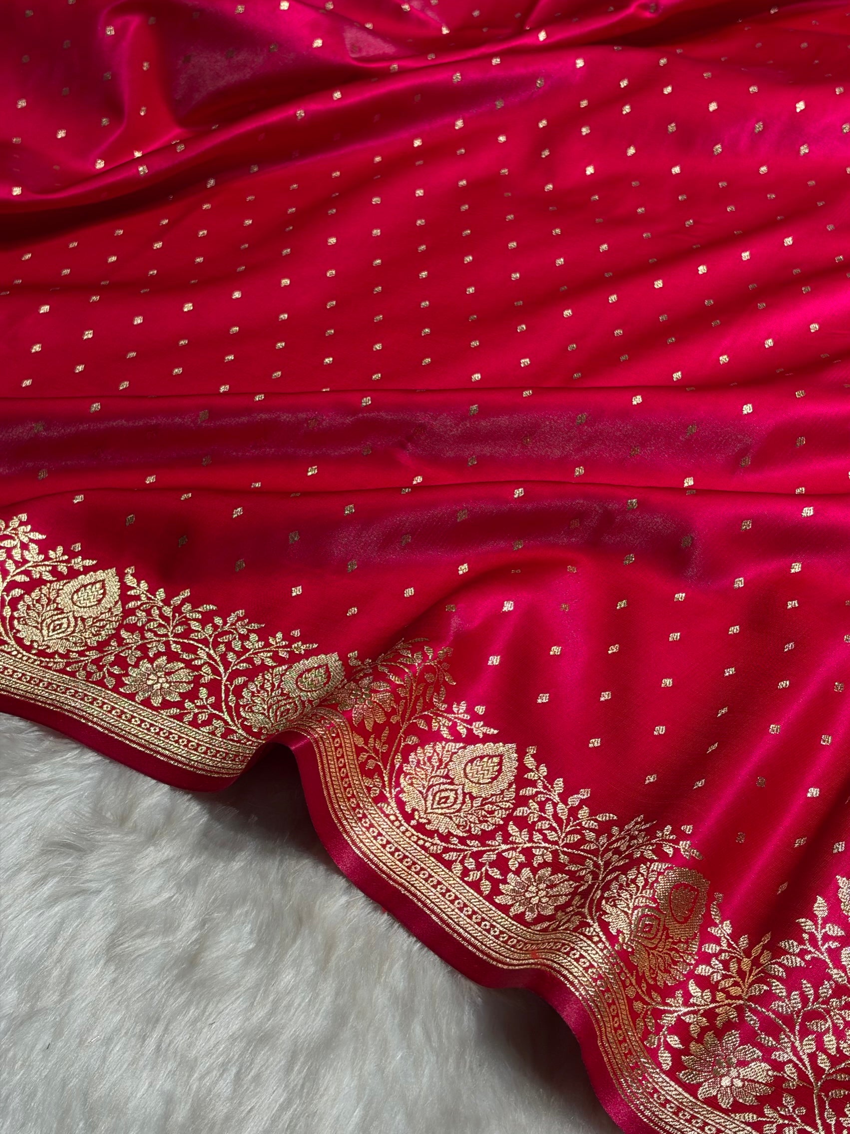 Ultra Light Weight Satin Silk Boota in Rani Shades SS31