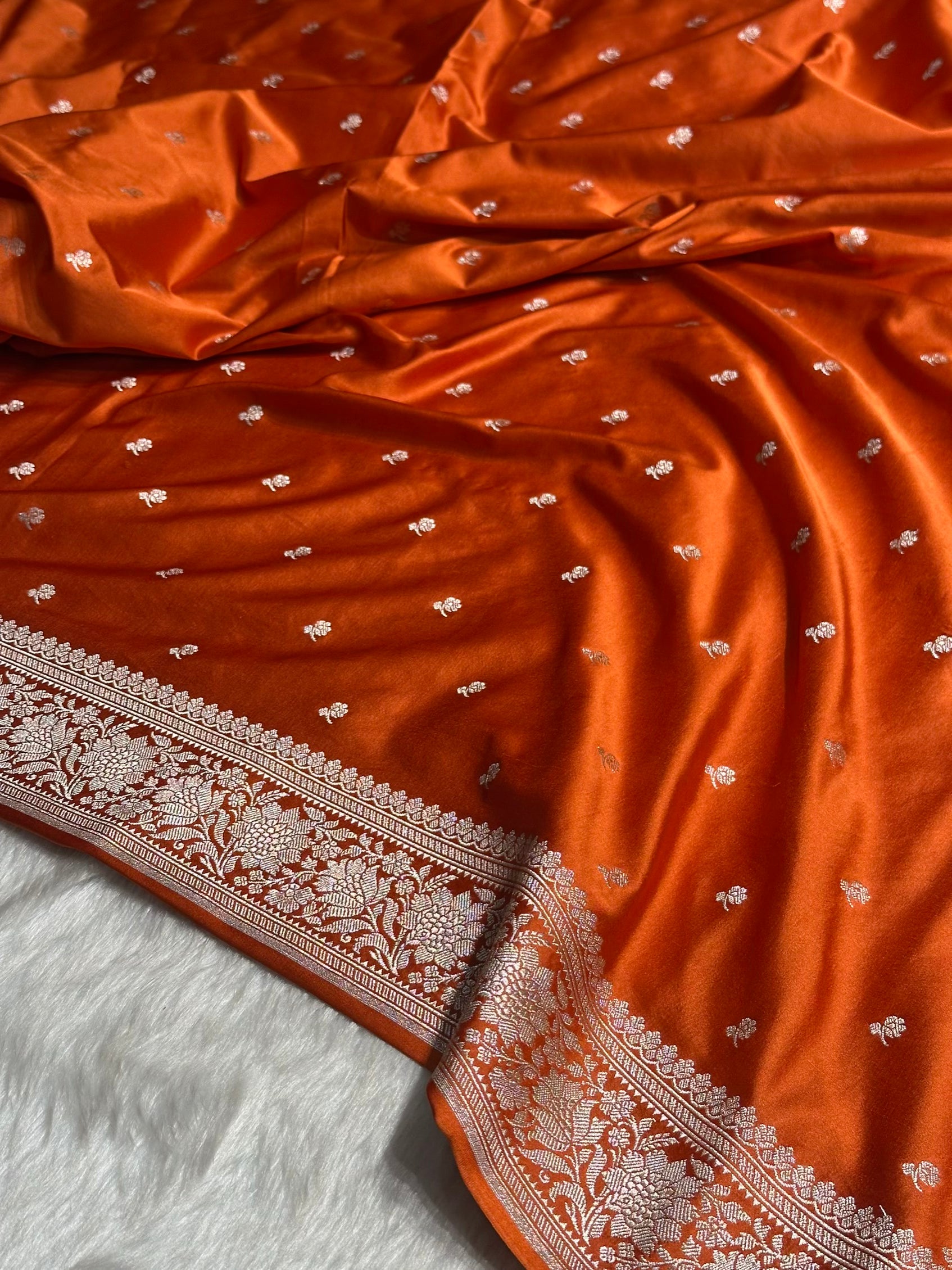 Rust Orange Shades Booti Mashru Silk Saree MS67