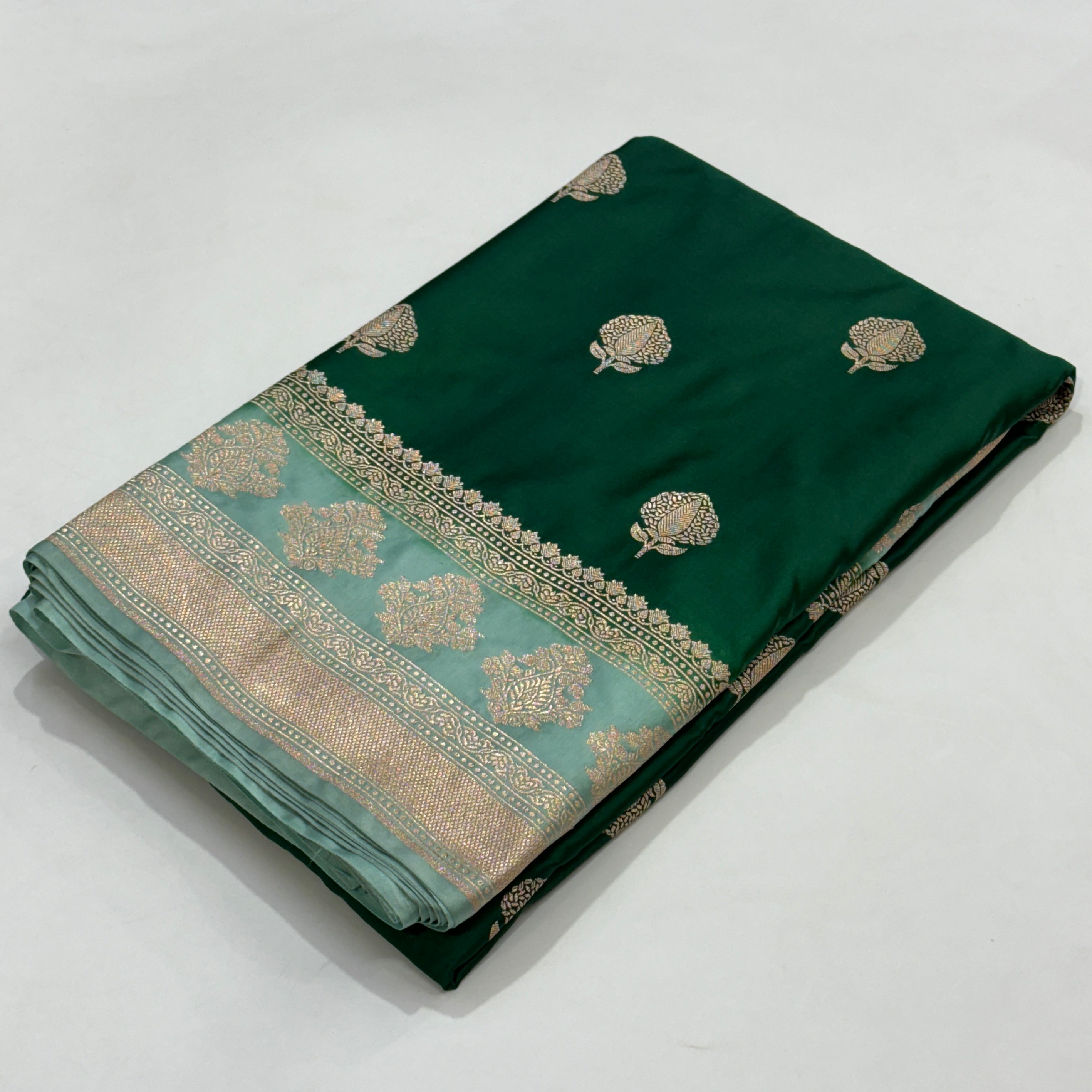 Bottle Green -SeaGreen Contrast Combination Mashru Silk Saree With Big Border