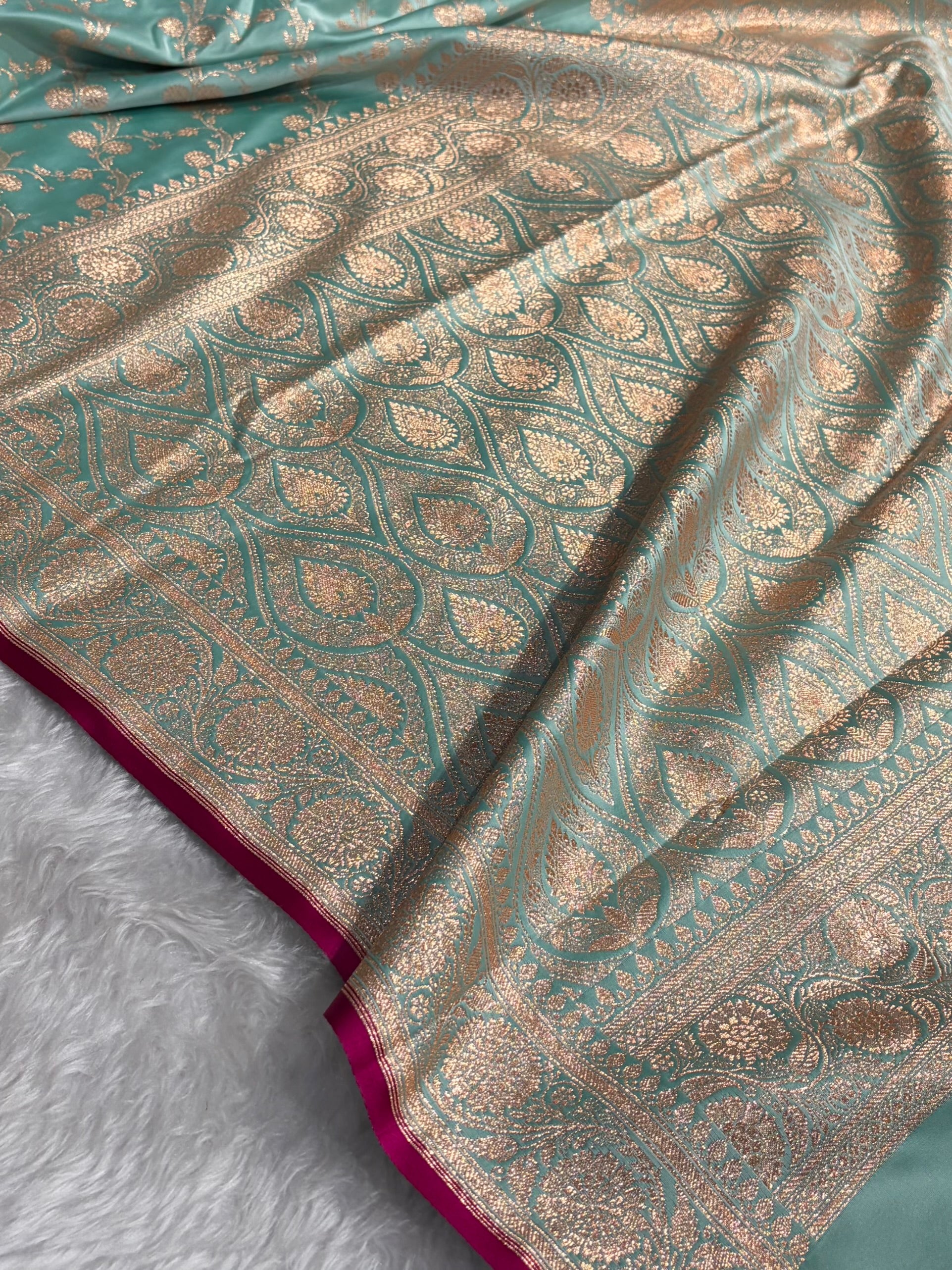 Bananas Sea Green Cross Satin Katan Silk Saree SK17