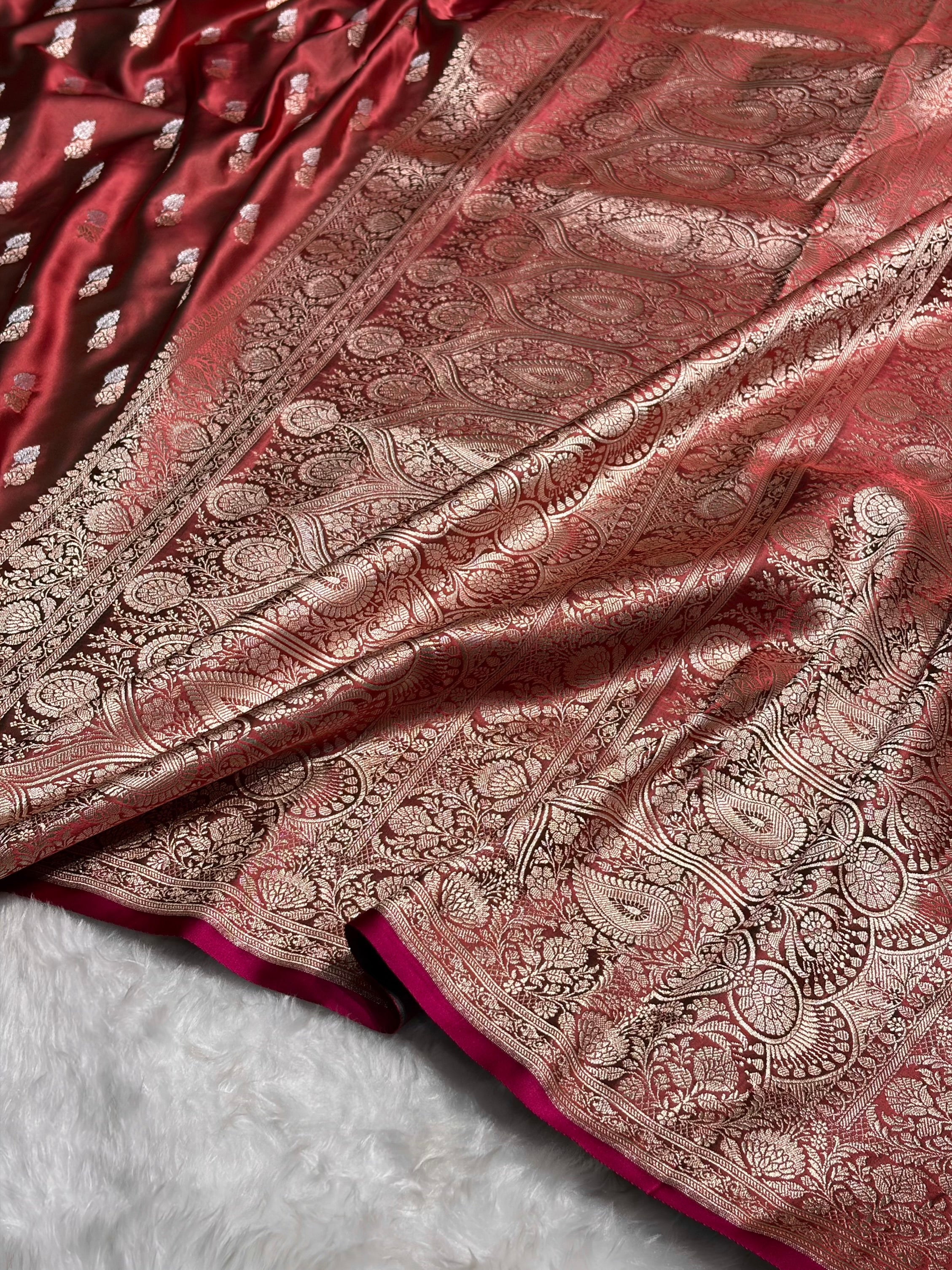 Cross Peach Shades Floral Booti Mashru Silk Saree MSM-69