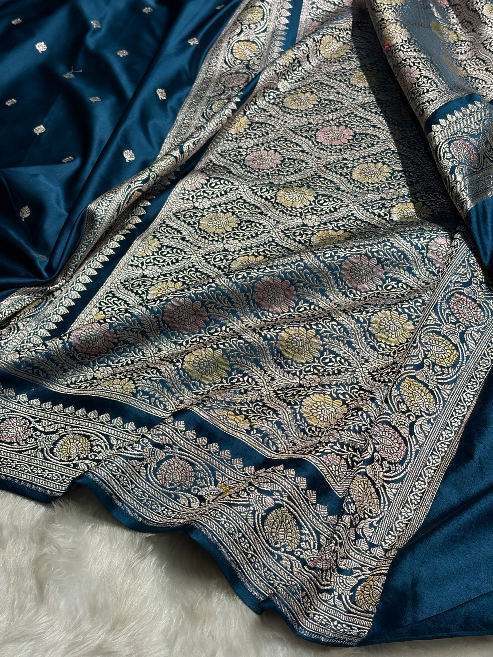 Banarasi German Blue Minakari Booti Mashru Silk Saree MS10