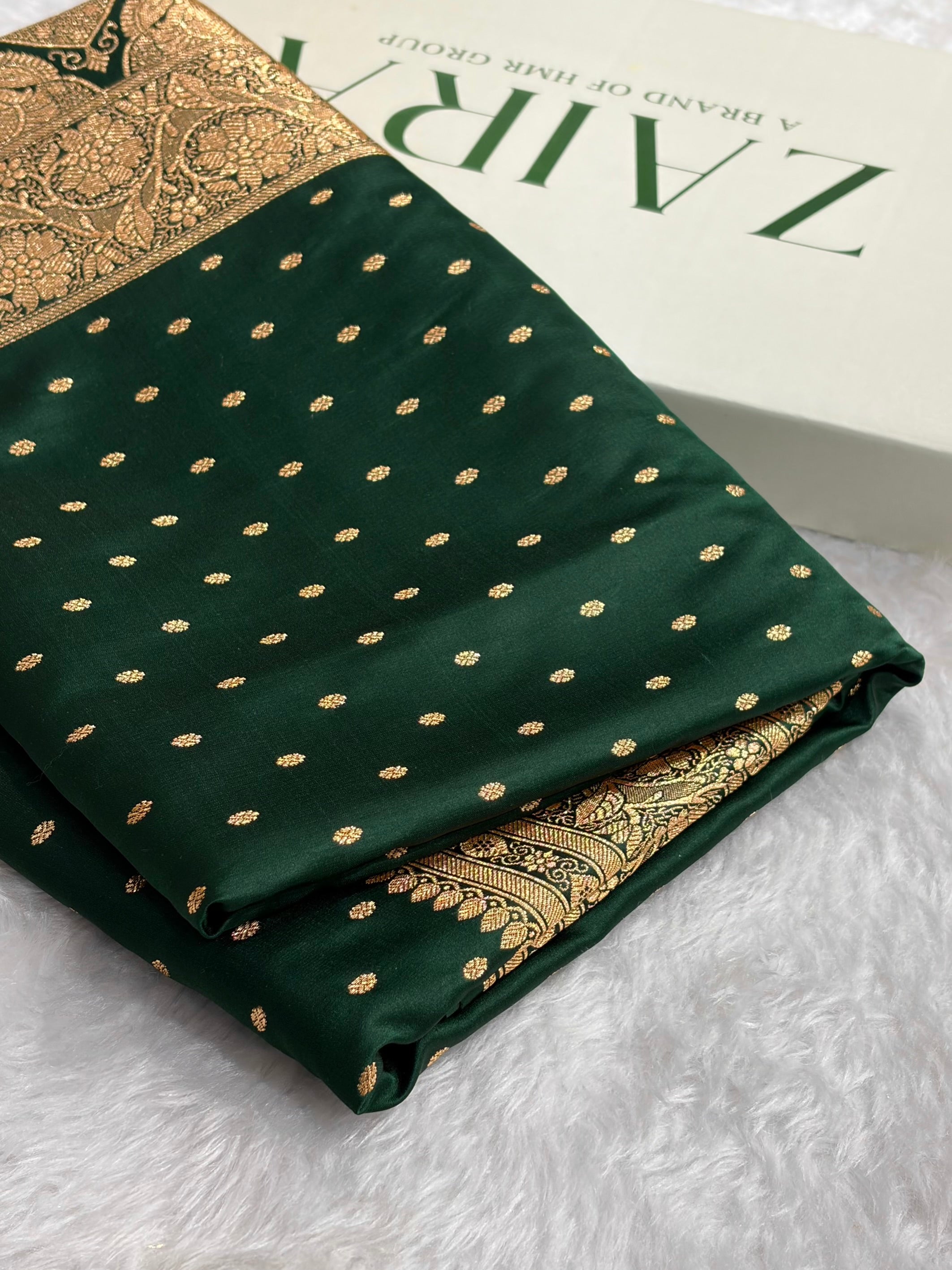 Banarasi Satin Katan Saree With Boota in Bottle Green Shades SK106