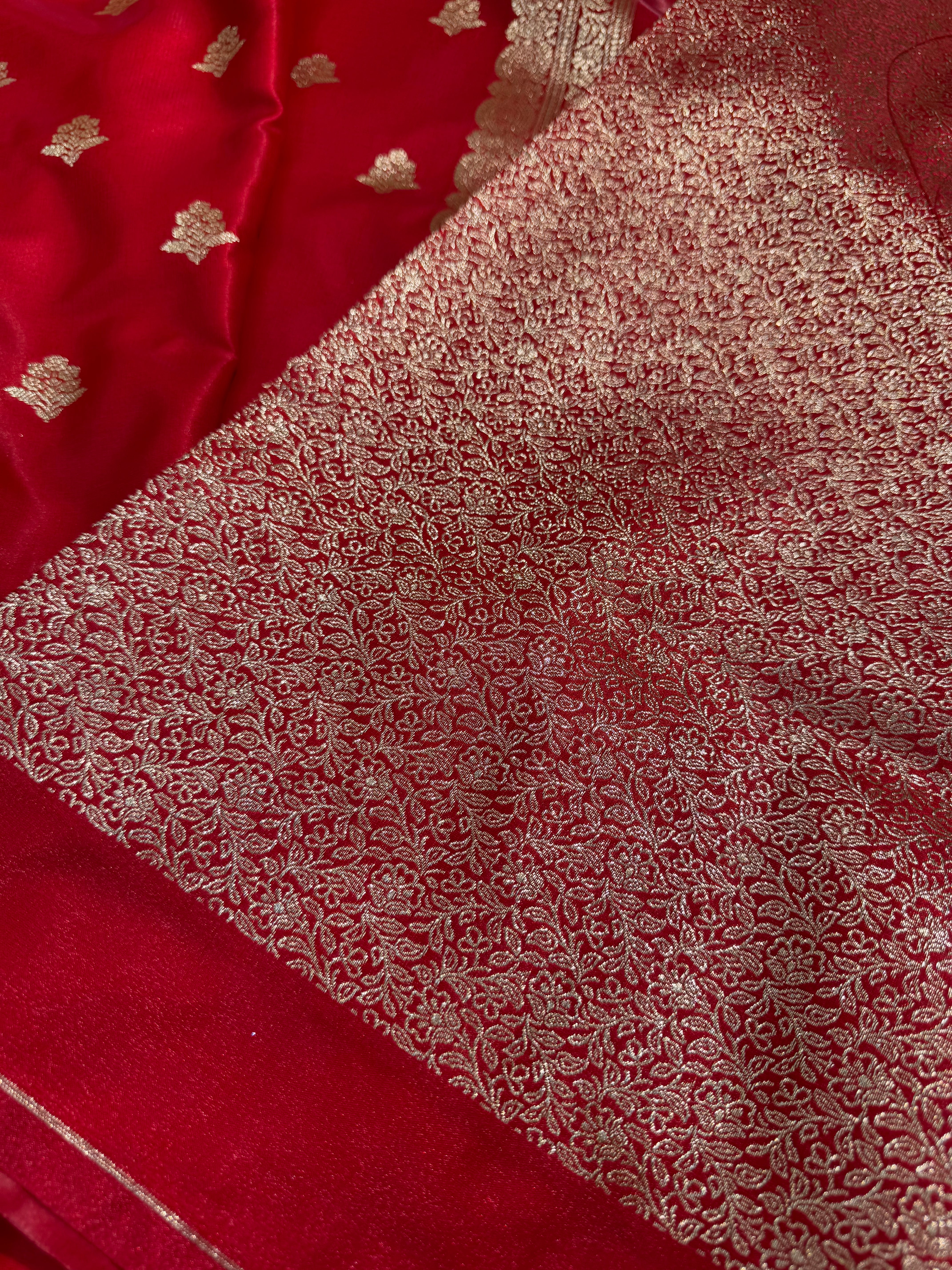 Light Wight Satin Silk Boota in Red Shades with brocade Blouse SS07