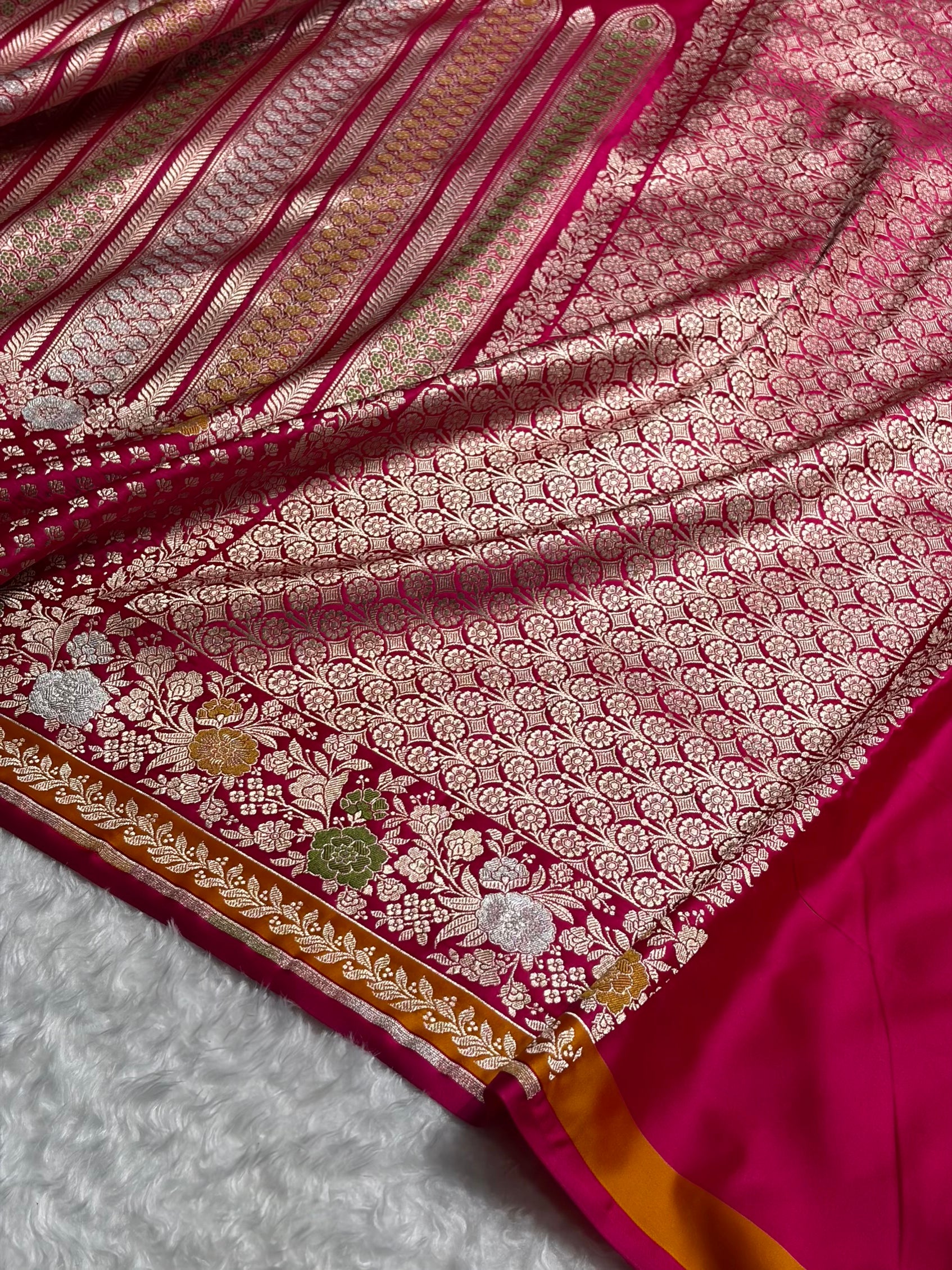 Banarasi Rani Shades Floral Minakari Skirt Border Mashru Silk Saree MSM-83