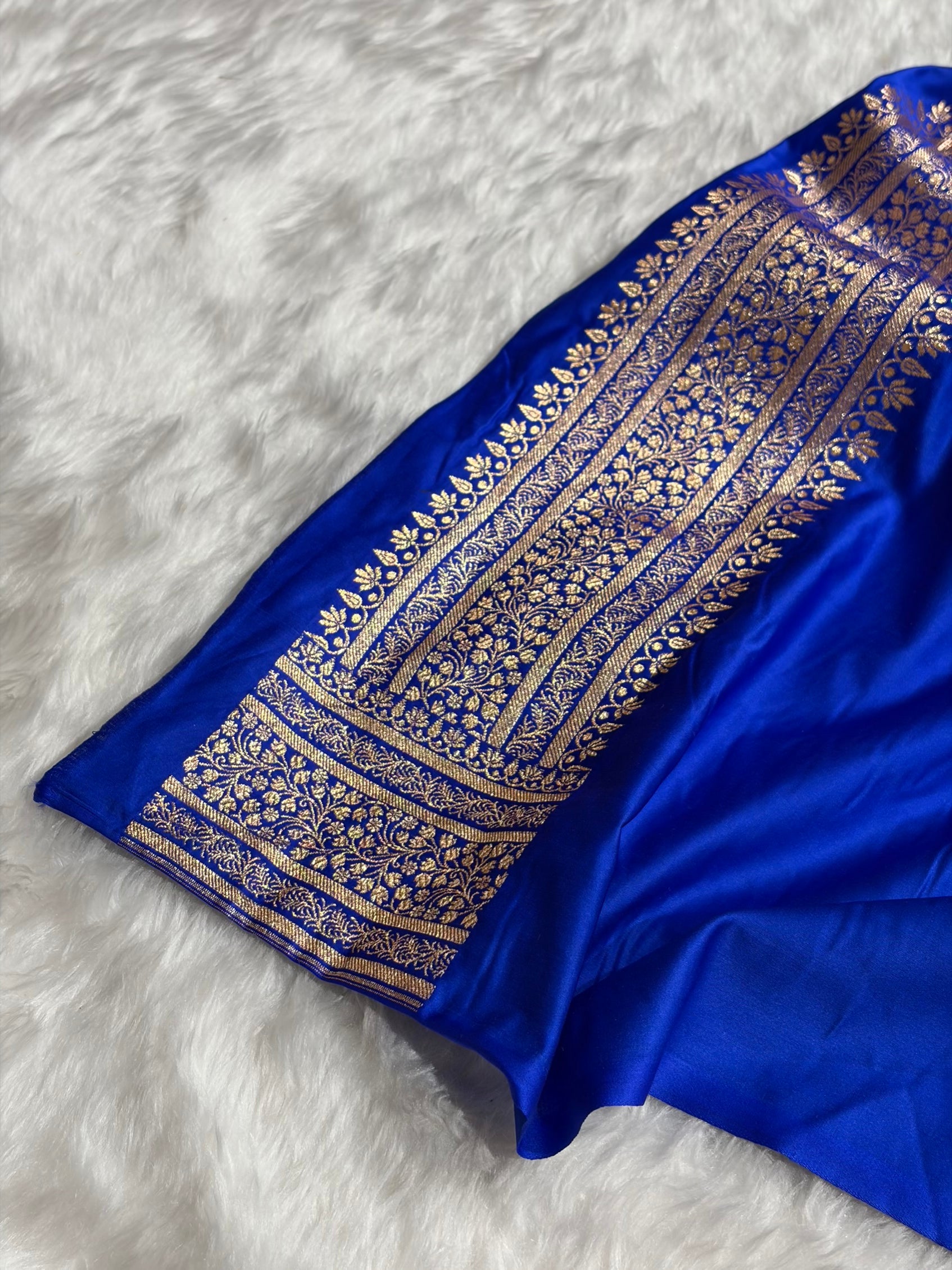 Banarasi Satin Katan Saree in Royal Blue Shades SK88