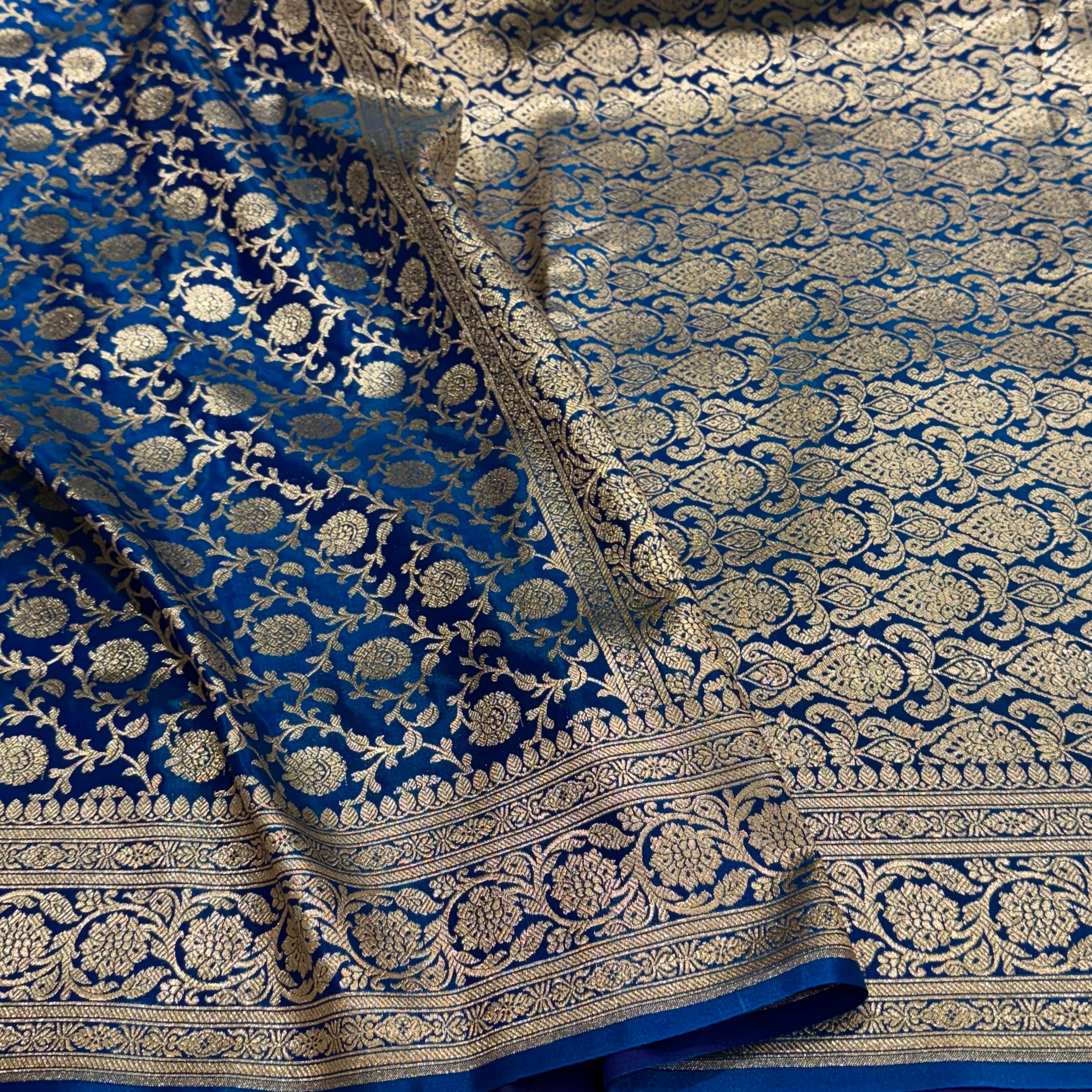 Satin Silk Jaal in Blue Shades