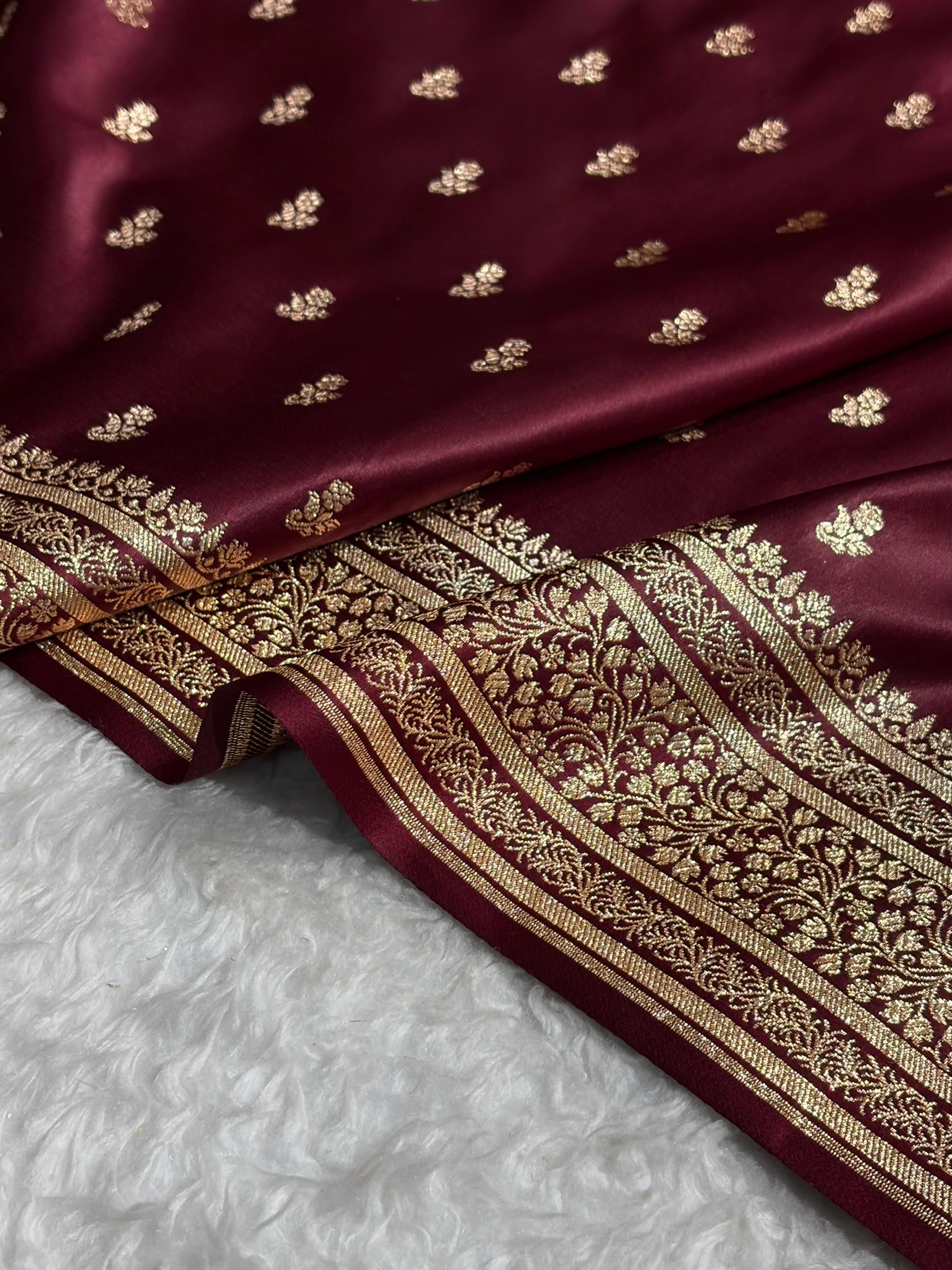 Banarasi Satin Katan Saree With Boota in Garnet Shades SK89