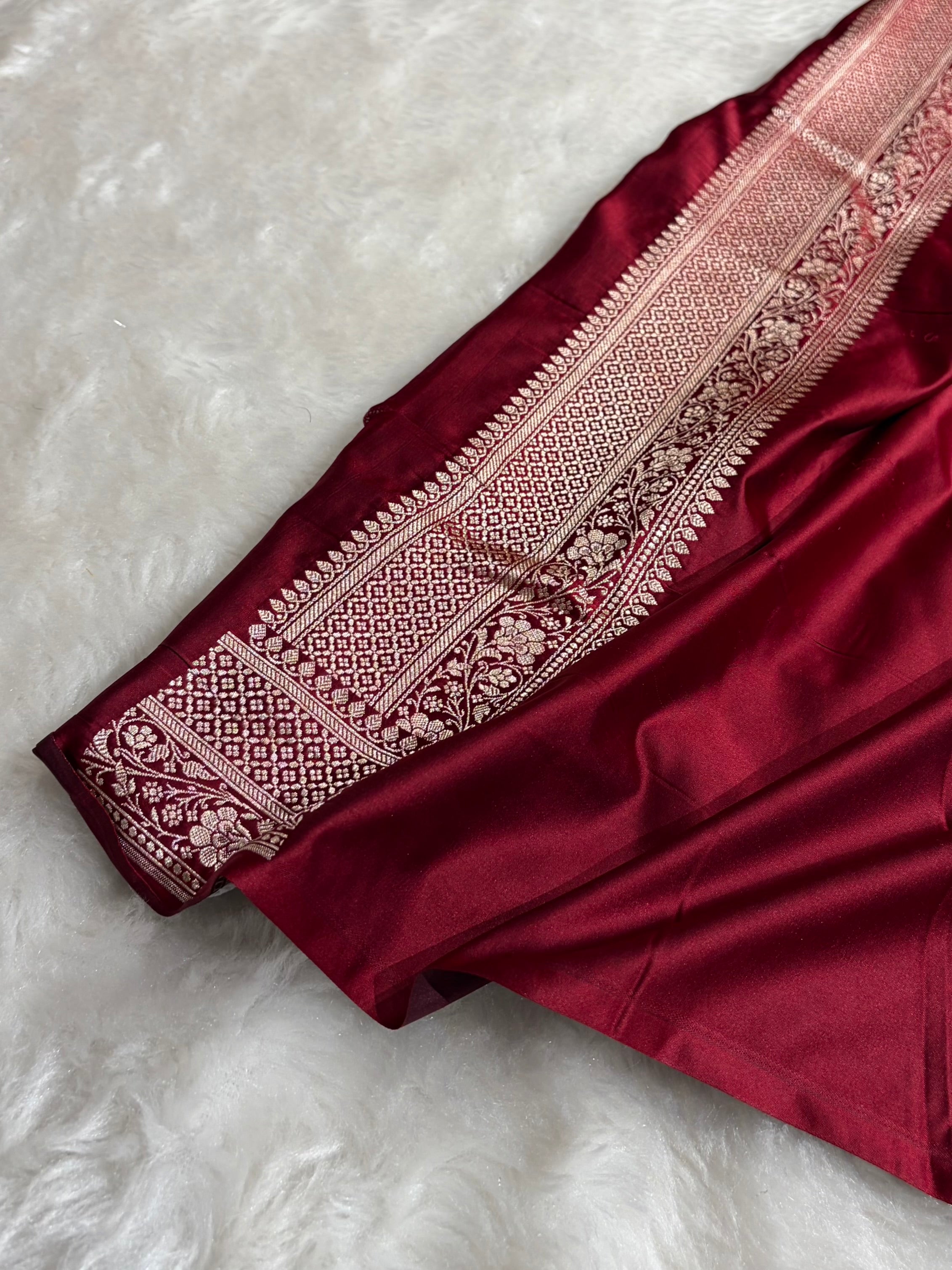 Premium Banarasi Satin Katan Saree With Minakari Boota in Maroon Shades SK93
