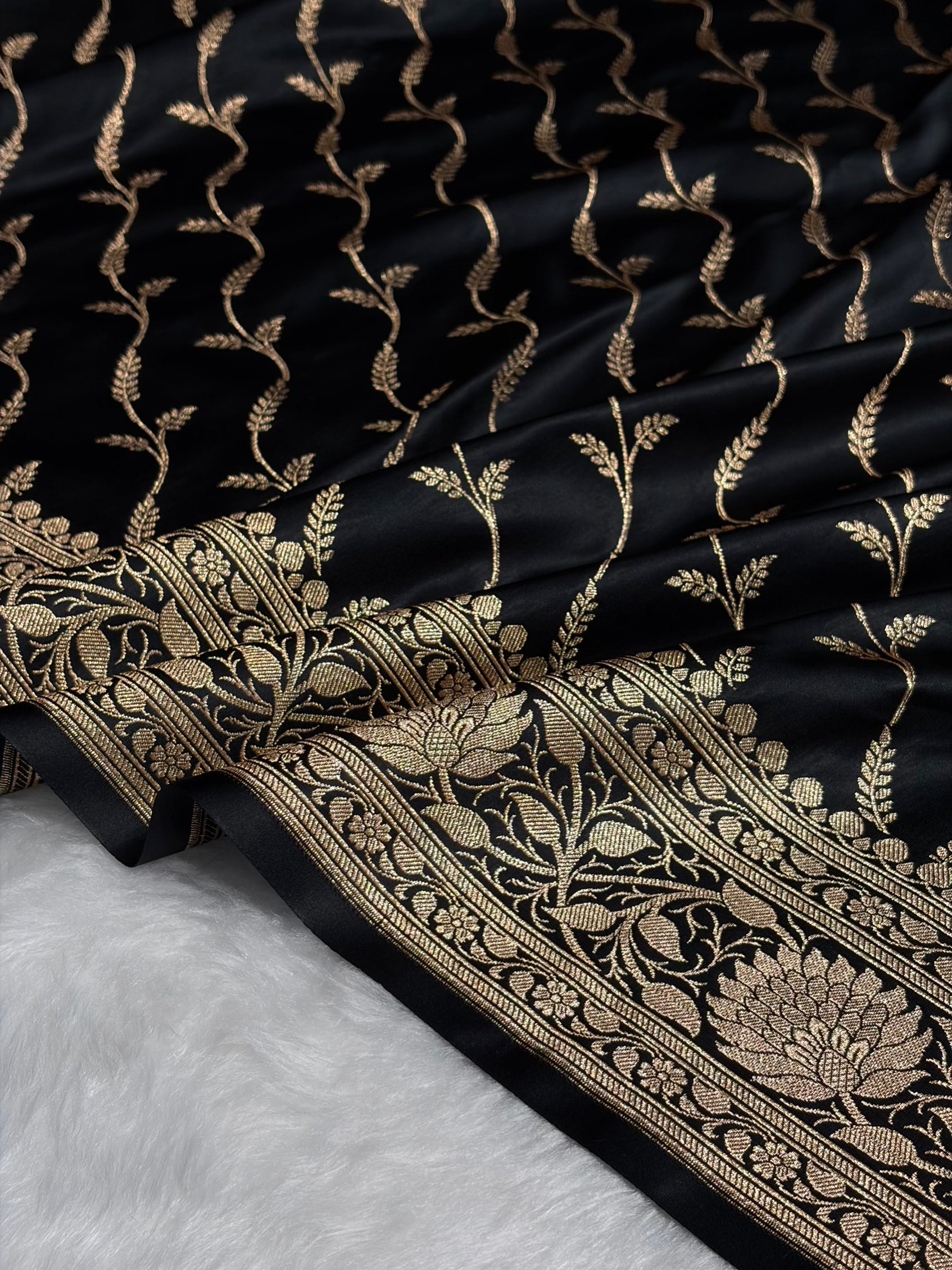Black Pattern Satin Katan Silk saree SK37