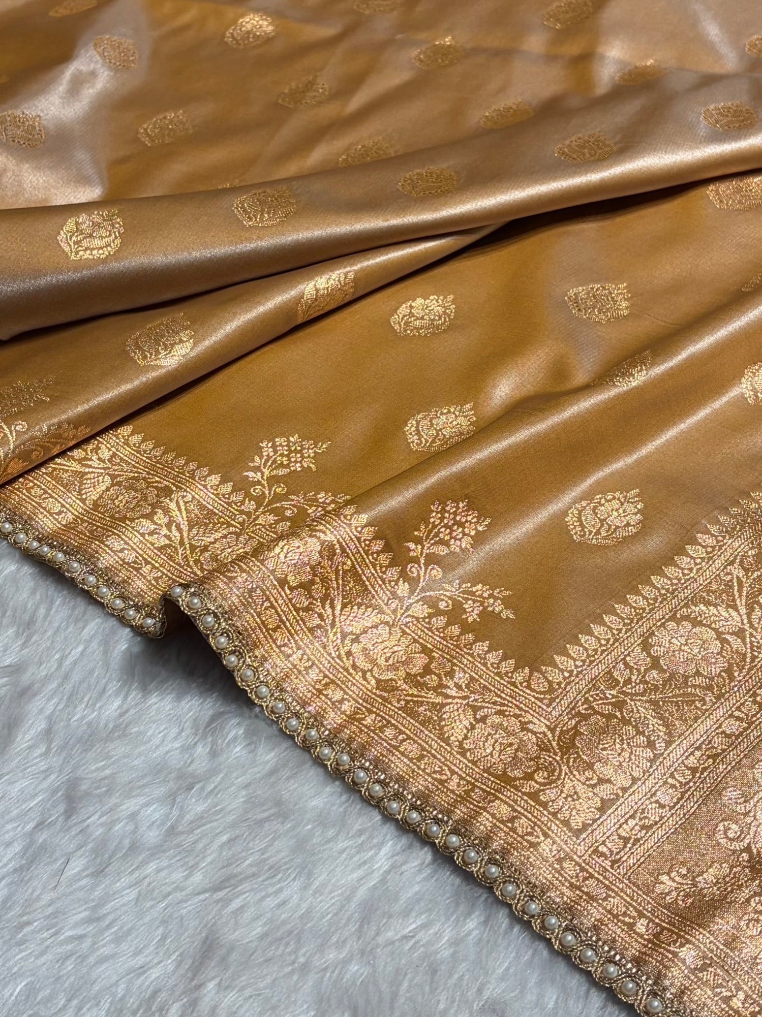 Banarasi Satin Silk Saree With Gotta Patti Booti Motif in Tusser Shades SSGP20