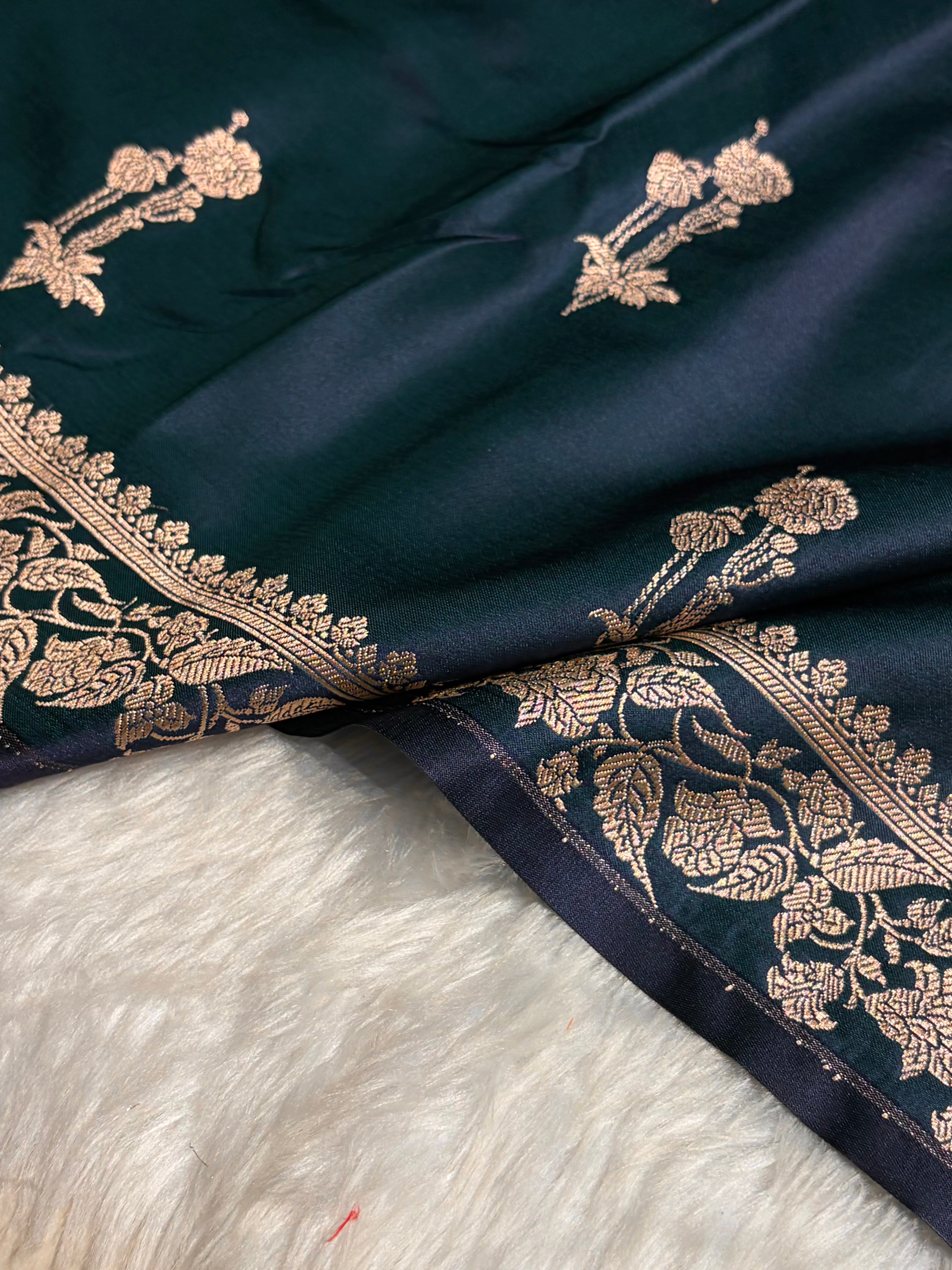 Peacock Boota With Floral Border Mashru Silk Saree MSM-92