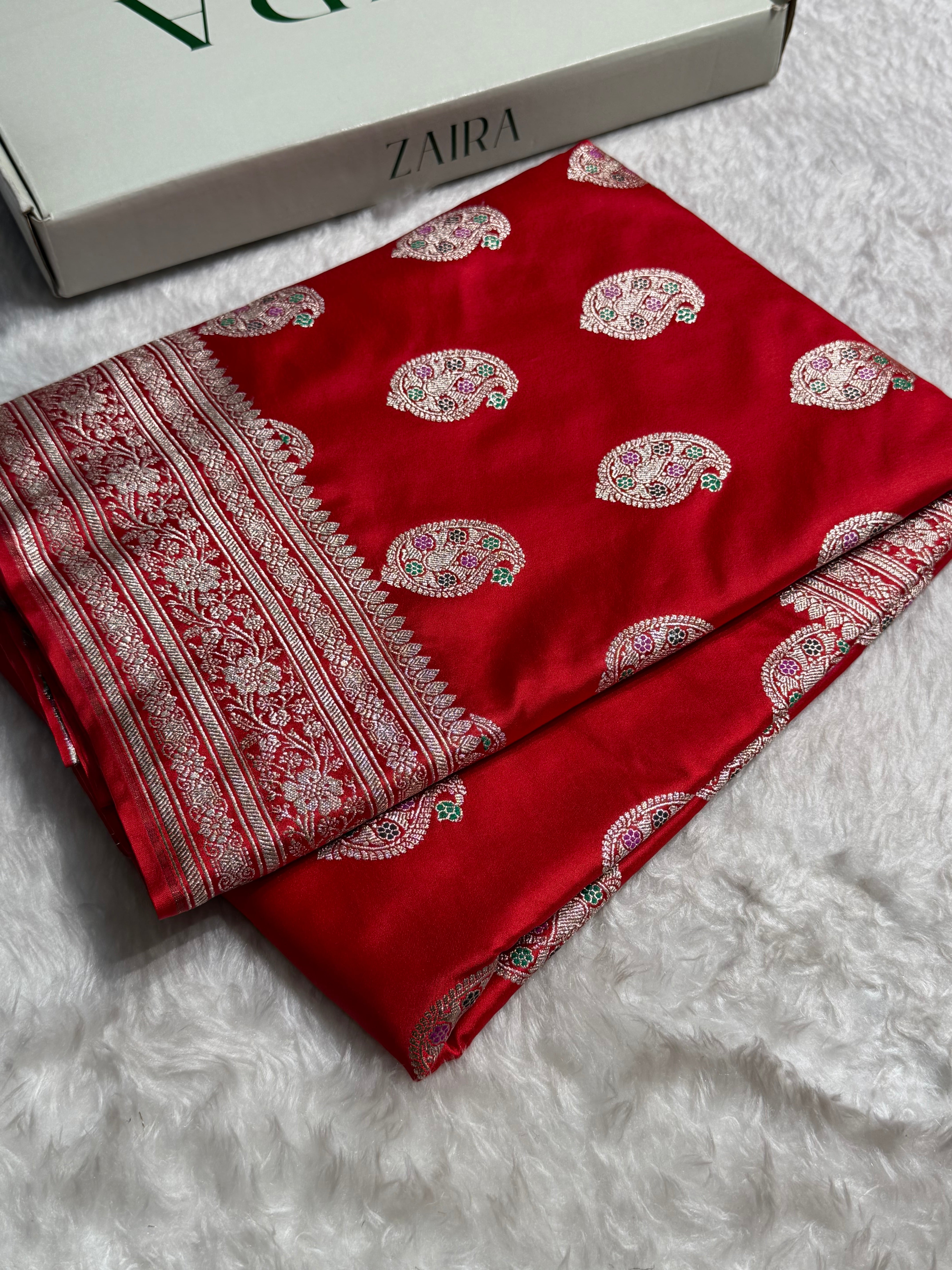 Red With Bananasi Minakari Boota Mashru Silk Saree MS81