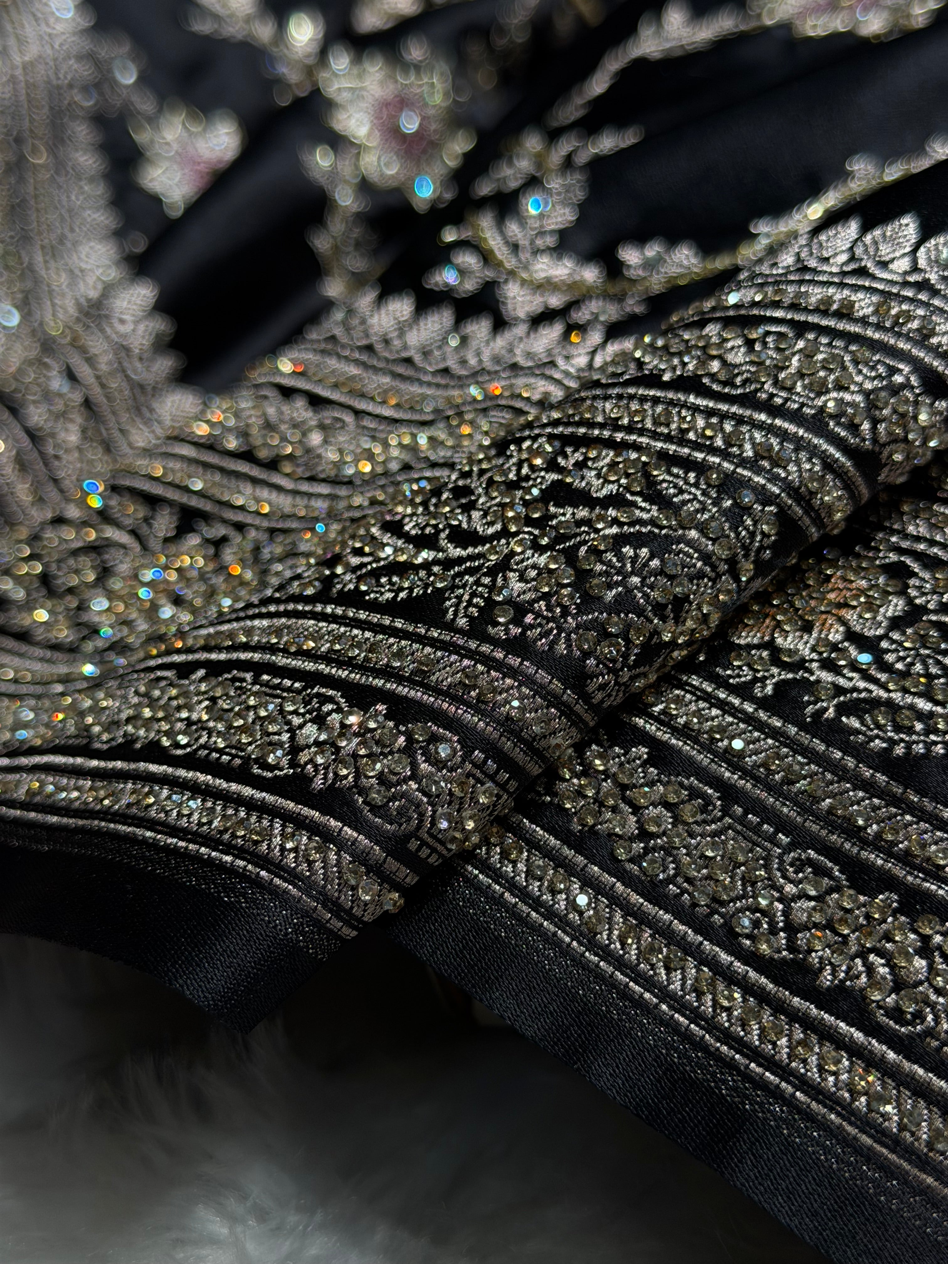 Banarasi Black Minakari Mashru Silk Saree with Ari and Swarovski work BMS07