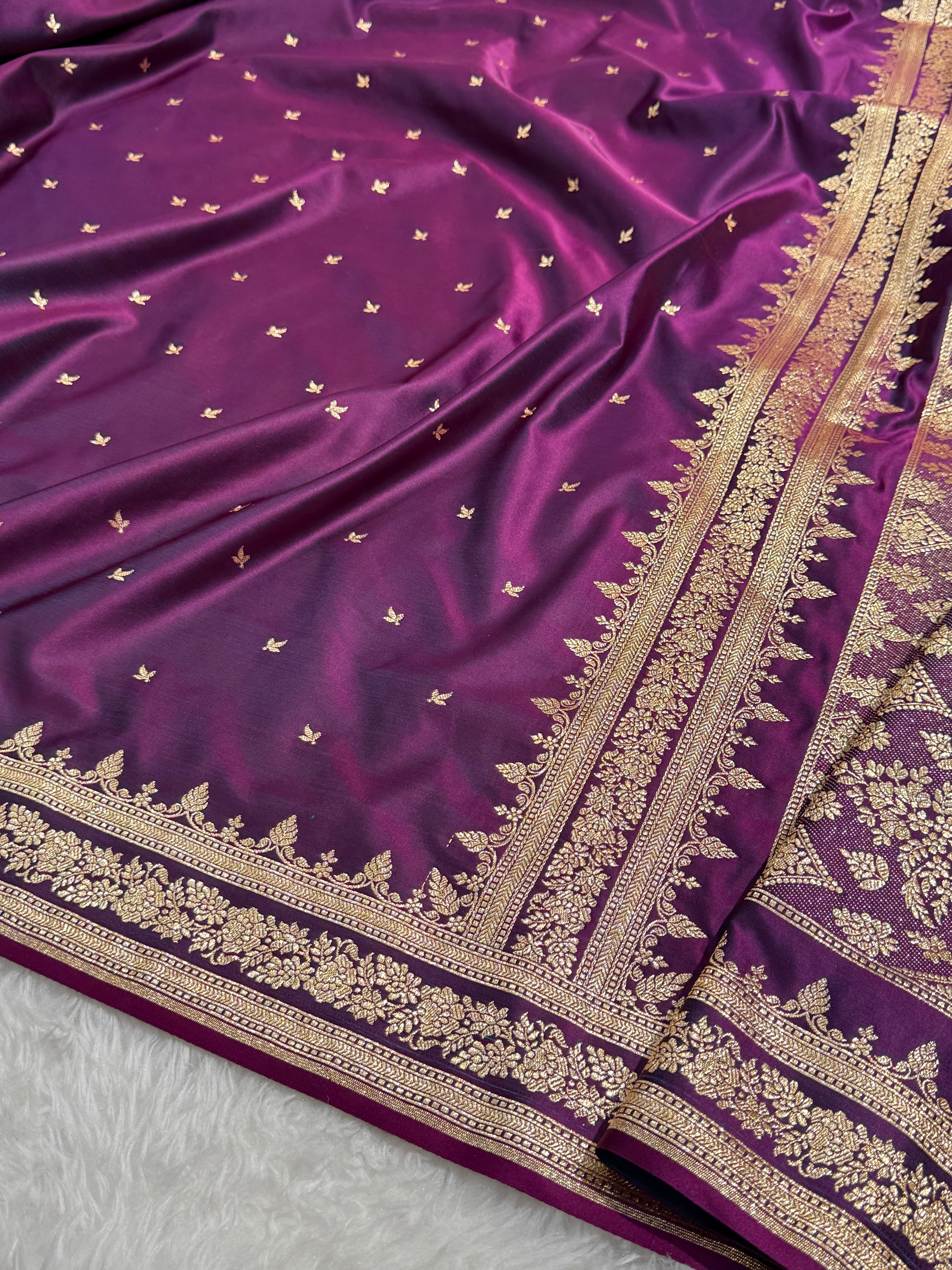 Premium Wine Banarasi Booti Katan Silk Saree