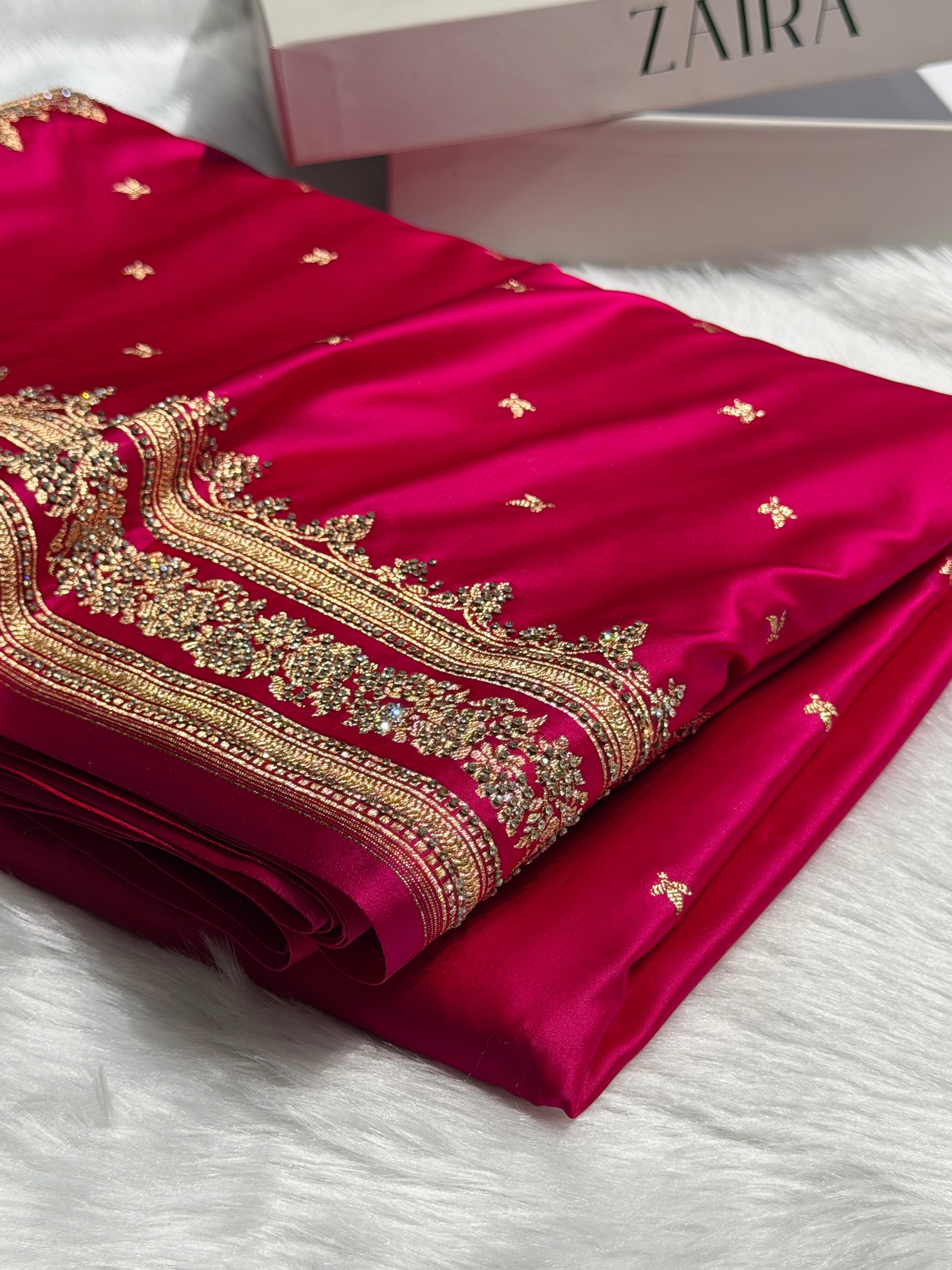 Pink Banarasi Swarovski Work Booti Katan Silk Saree BSKM17