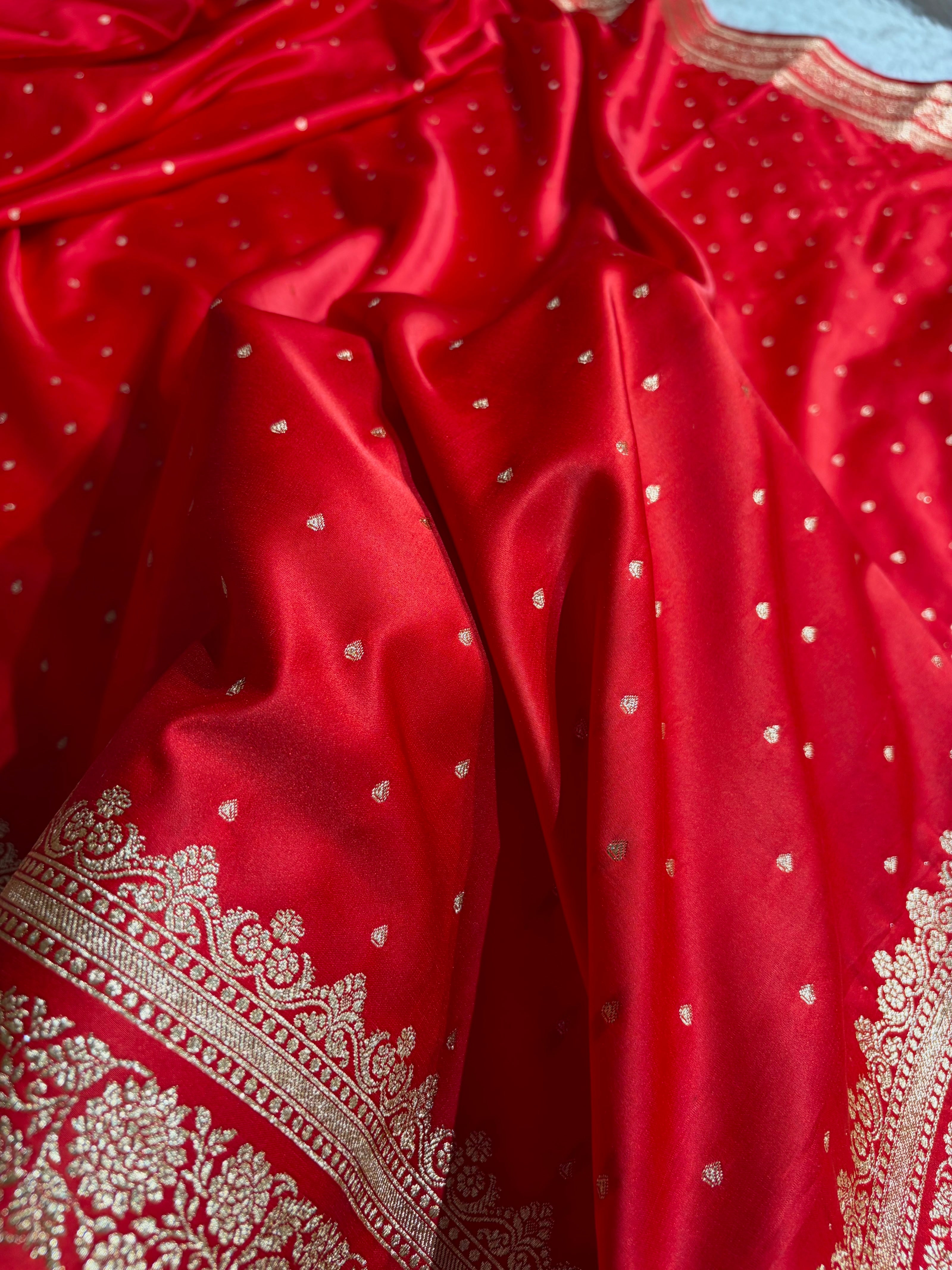 Banarasi Satin Katan Saree in Red Shades SK91