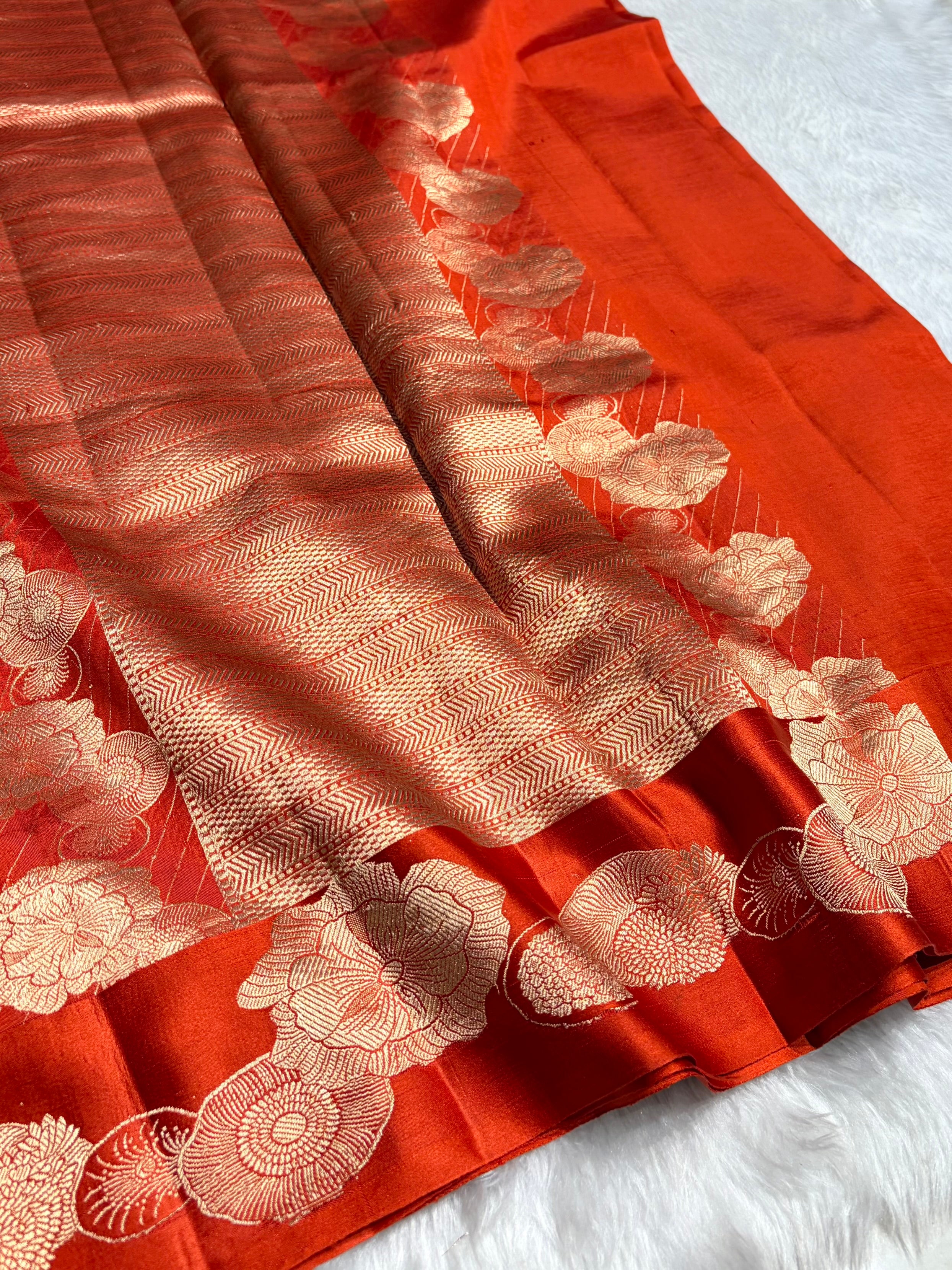 Rust Orange Shades Handwoven Pure Raw Mango Silk RM-61