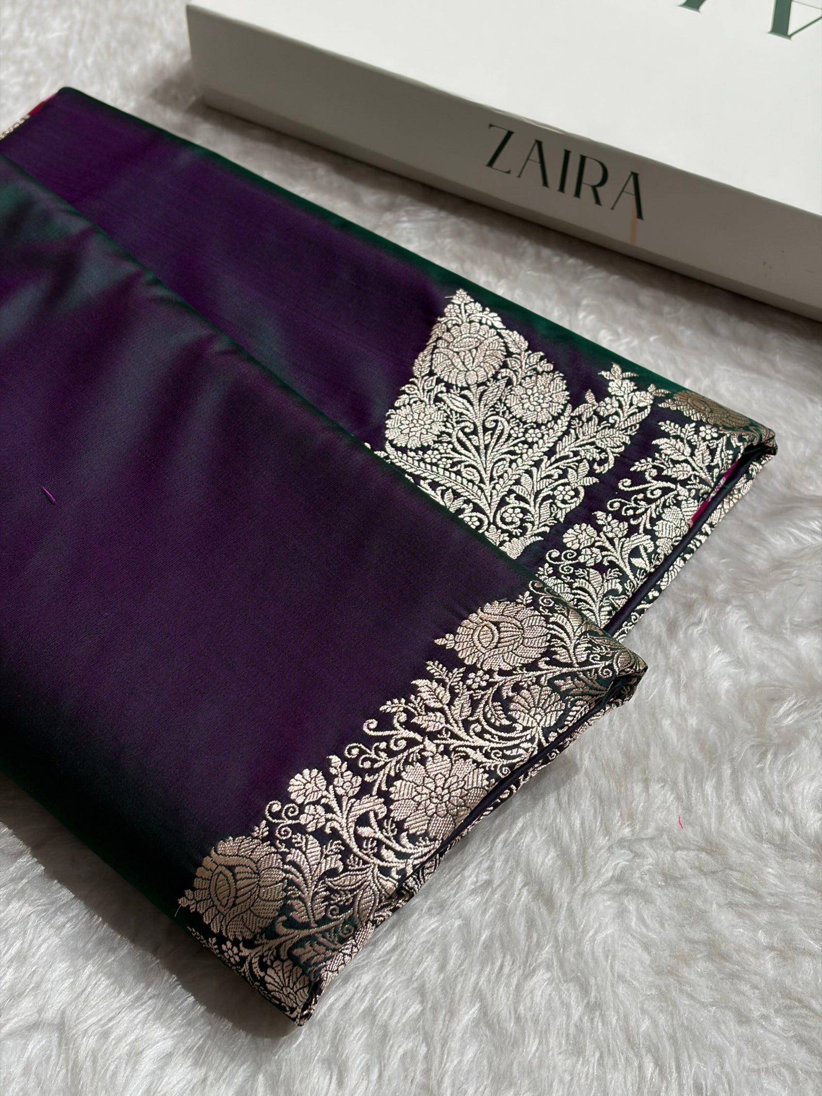 Cross Peacock Shade With Booti Pattern Mashru Silk Saree