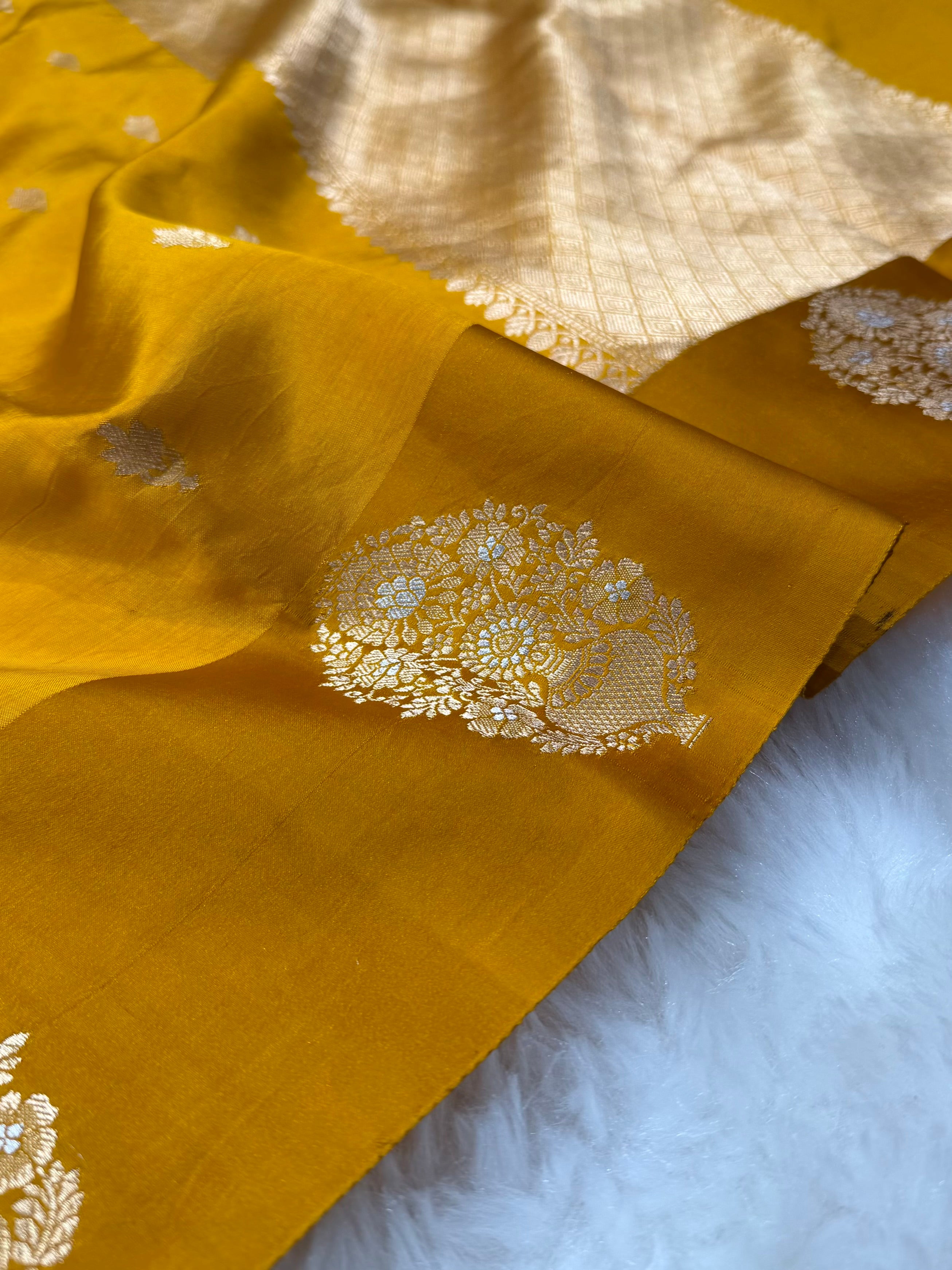 Mustard Shades Handwoven Pure Katan Paper Silk RM-70