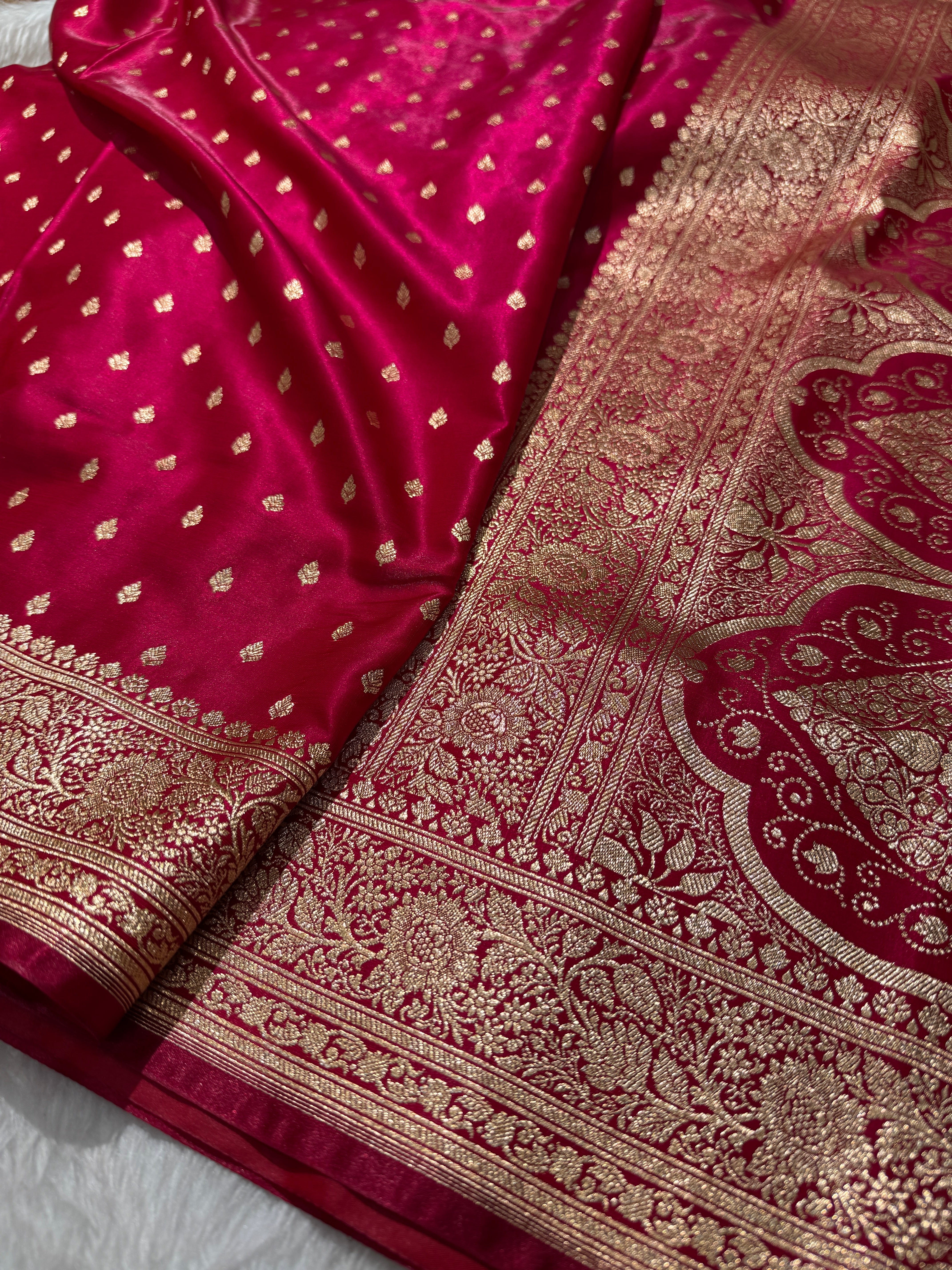 Ultra Light Weight Satin Silk Booti in Reddish Pink Shades SS06