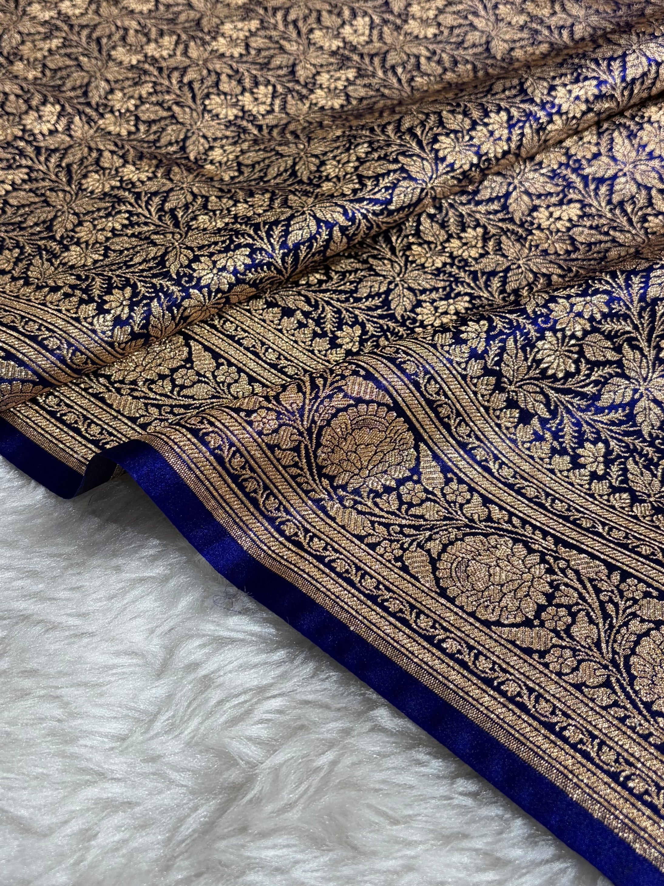 Royal Blue Shades Brocade Satin Silk Saree Banarasi Saree Shades SS30