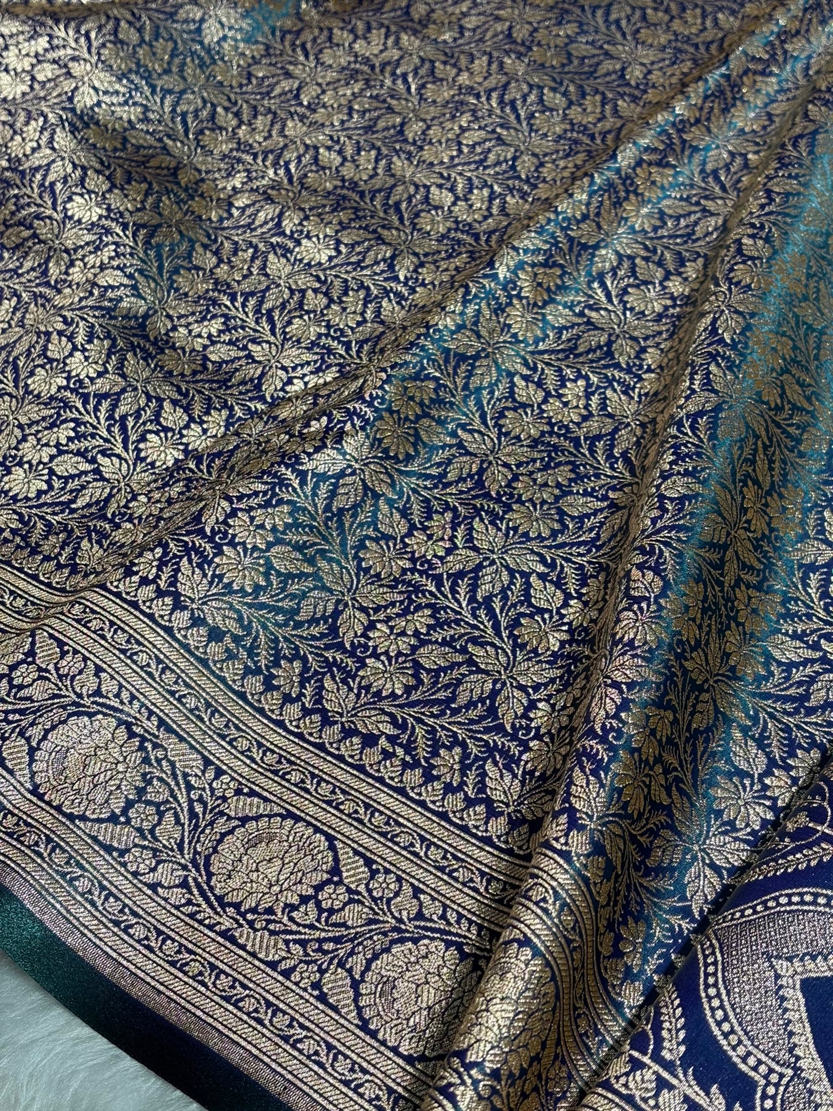 Peacock Shades Brocket Satin Silk Saree Banarasi Saree Shades SS30