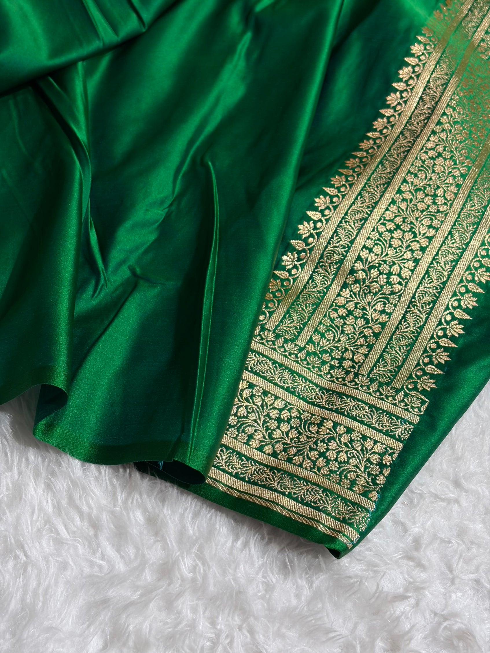 Banarasi Satin Katan Saree in Cross Bottle Green Shades SK88