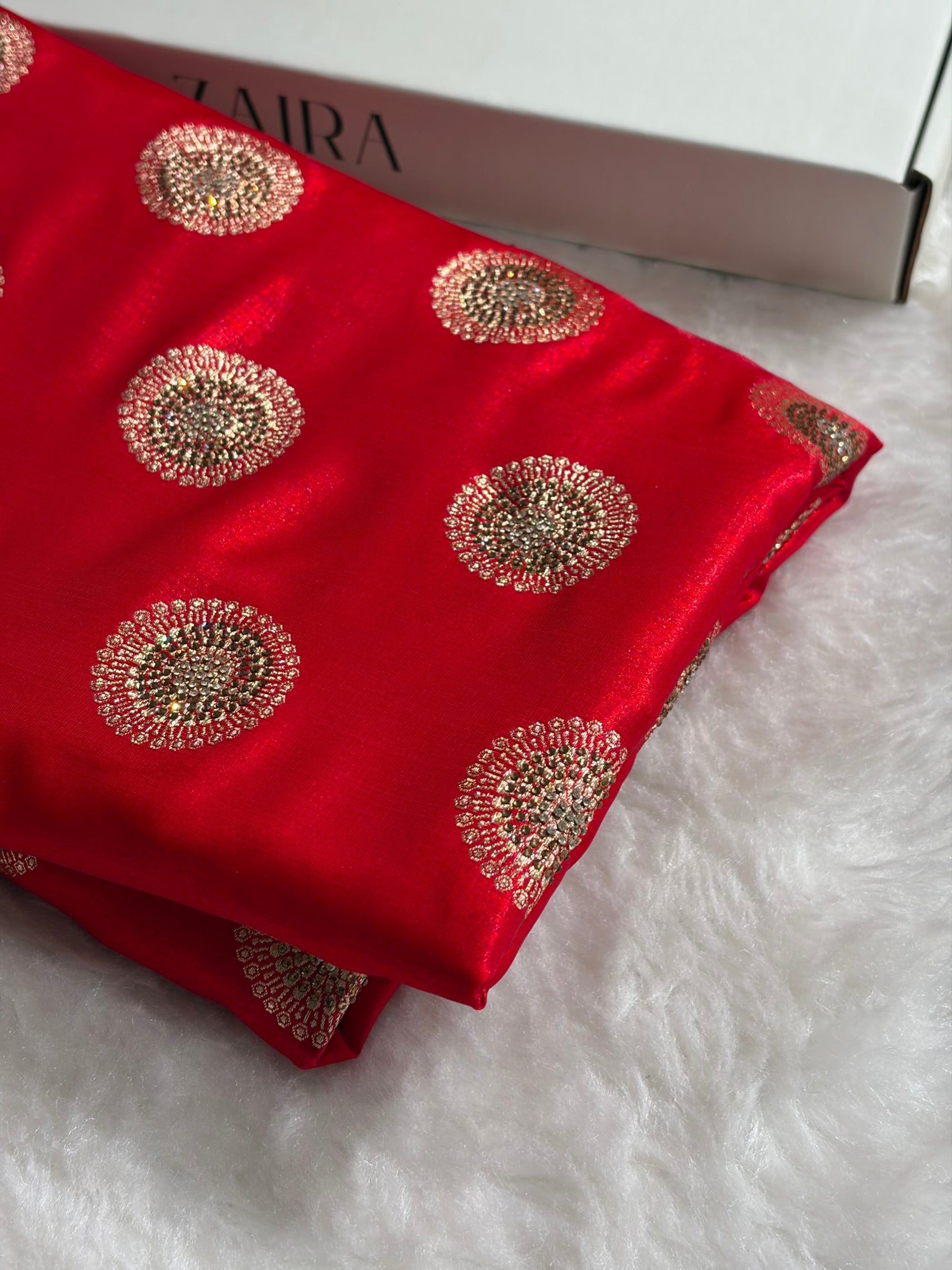 Red Shades Banarasi With Swarovski Stone Work Satin Silk Saree BSS33