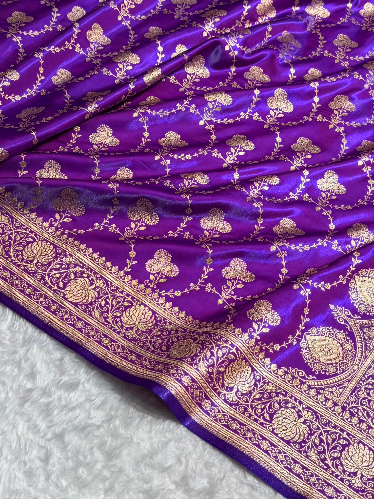 Banarasi Satin Silk Saree Jaal in Purple Shades SS23