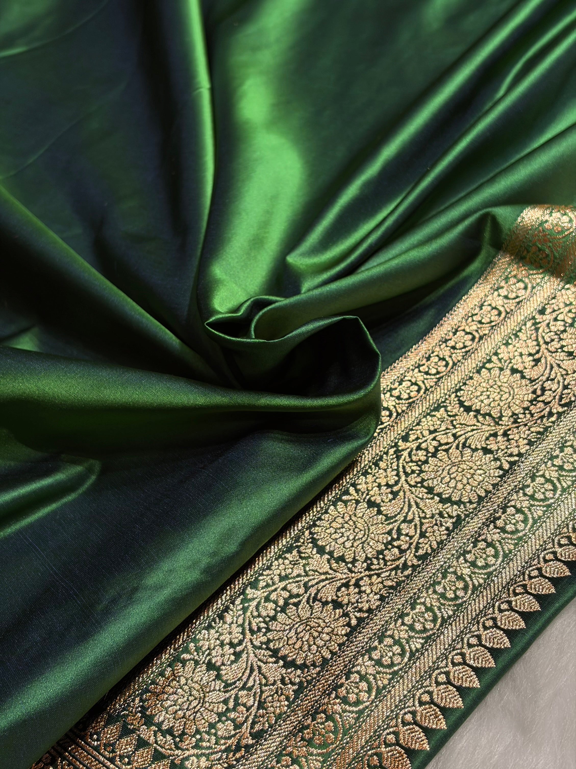 Cross Green Unique Boota Pattern Satin Katan Silk Saree SK69