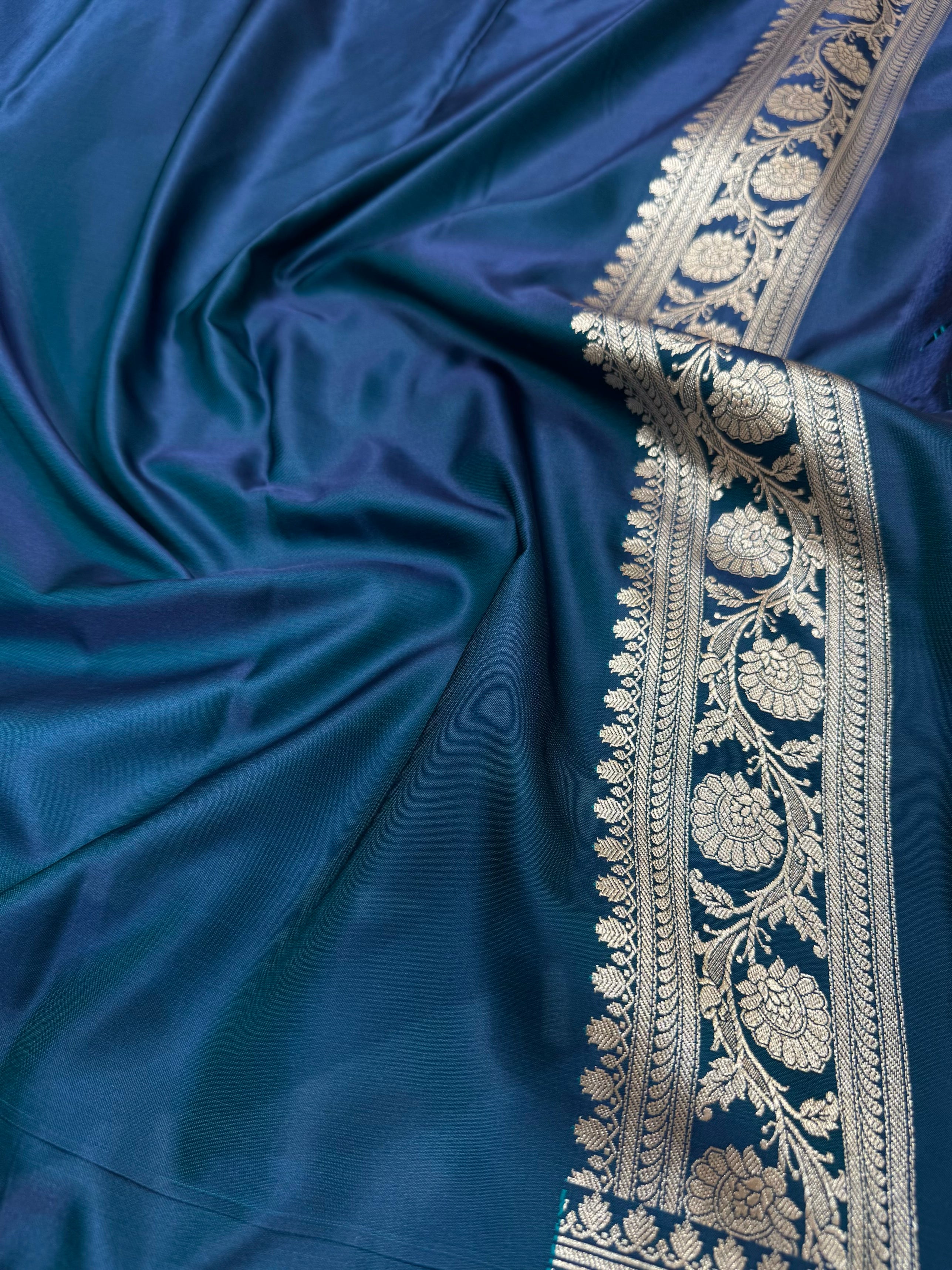 German Blue Shades Floral Mashru Silk Saree MSM 71