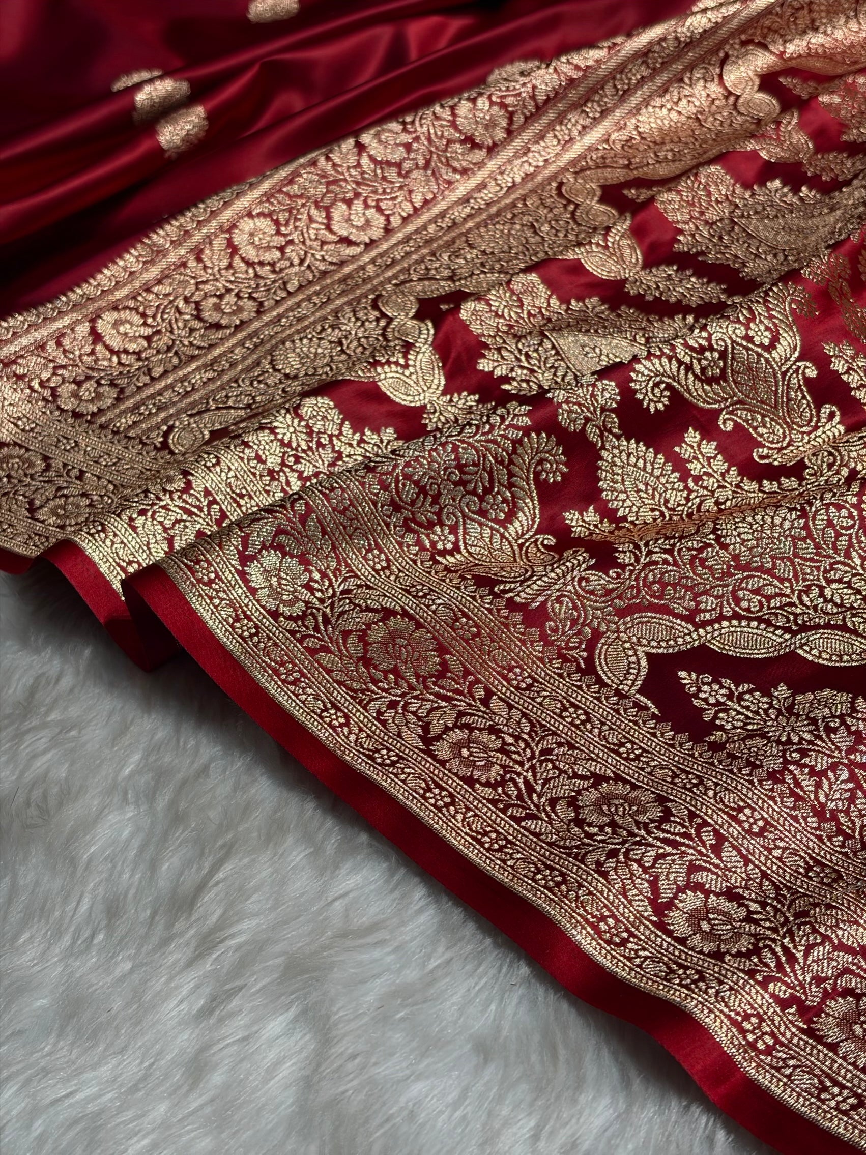 Maroon Booti Pattern Satin Katan Silk Saree SK65