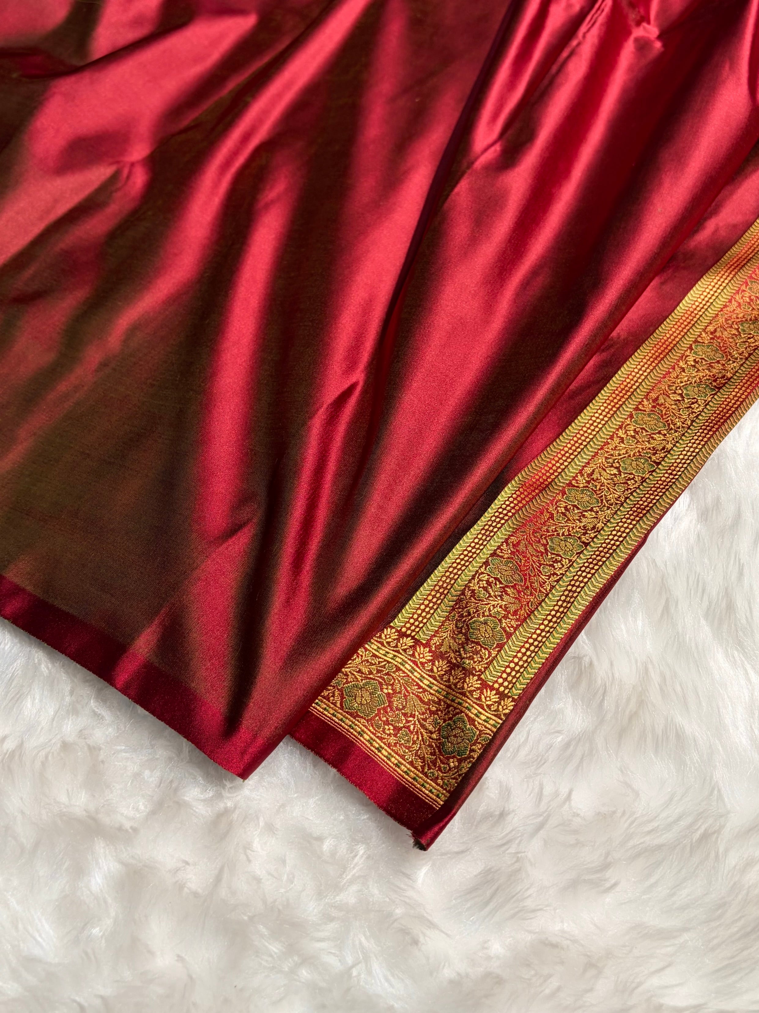 Greenish Maroon Jamawar Tanchoi Katan Silk Saree SKTM-14