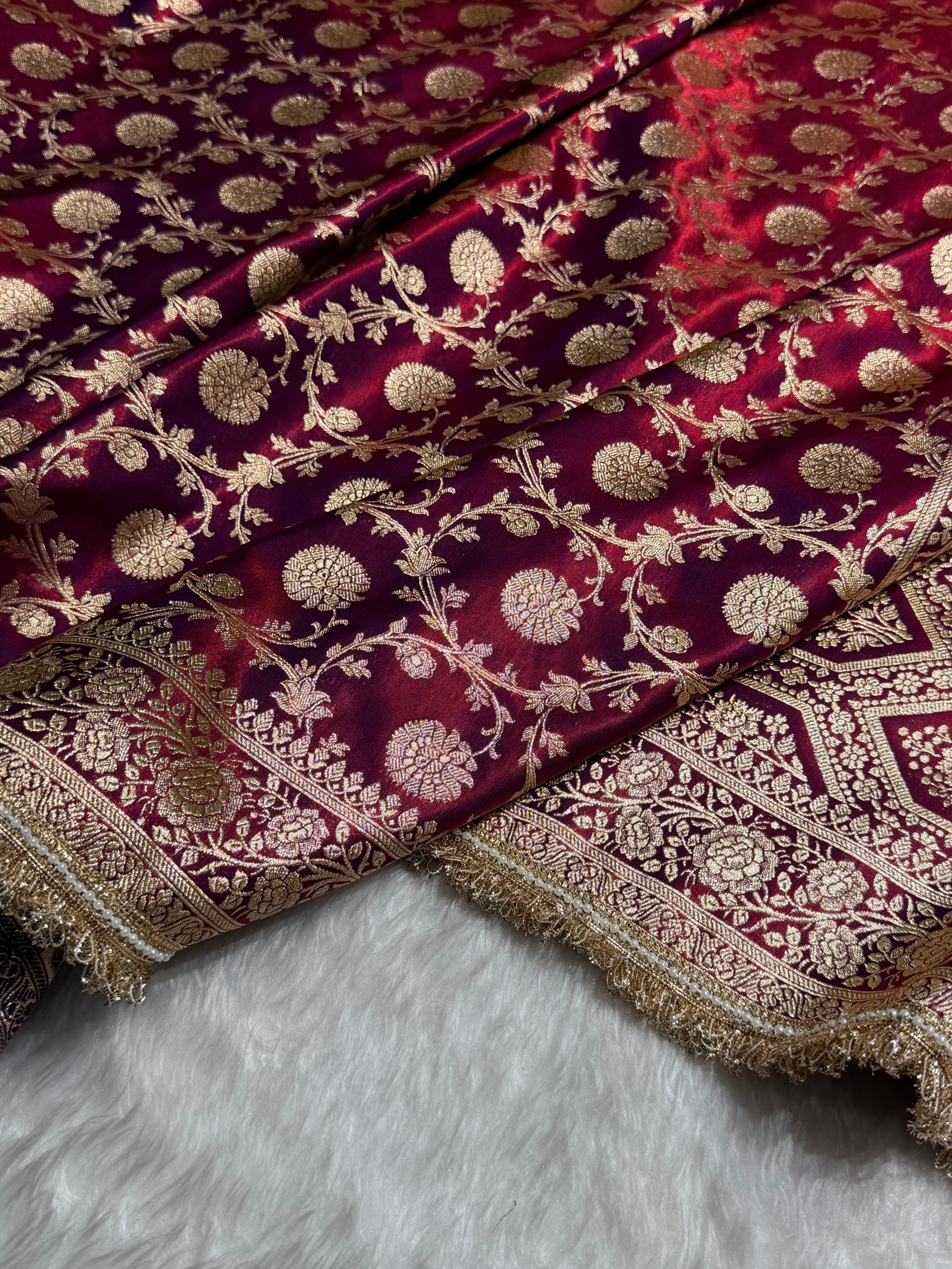 Banarasi Cross Red Satin Silk Saree with Gota Patti SSGP15