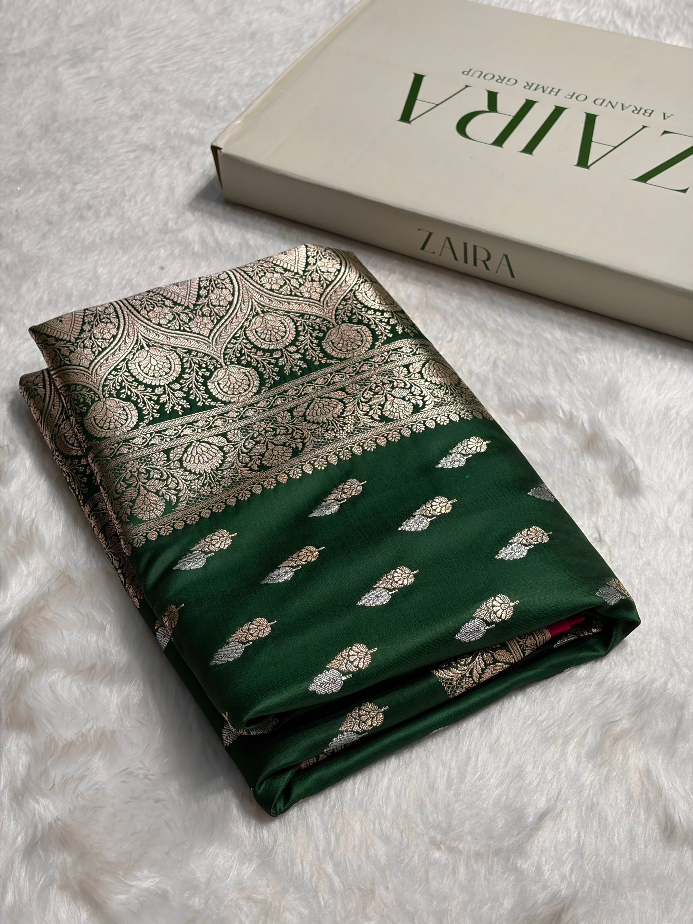 Bottle Green Shades Floral Booti Mashru Silk Saree MSM-69