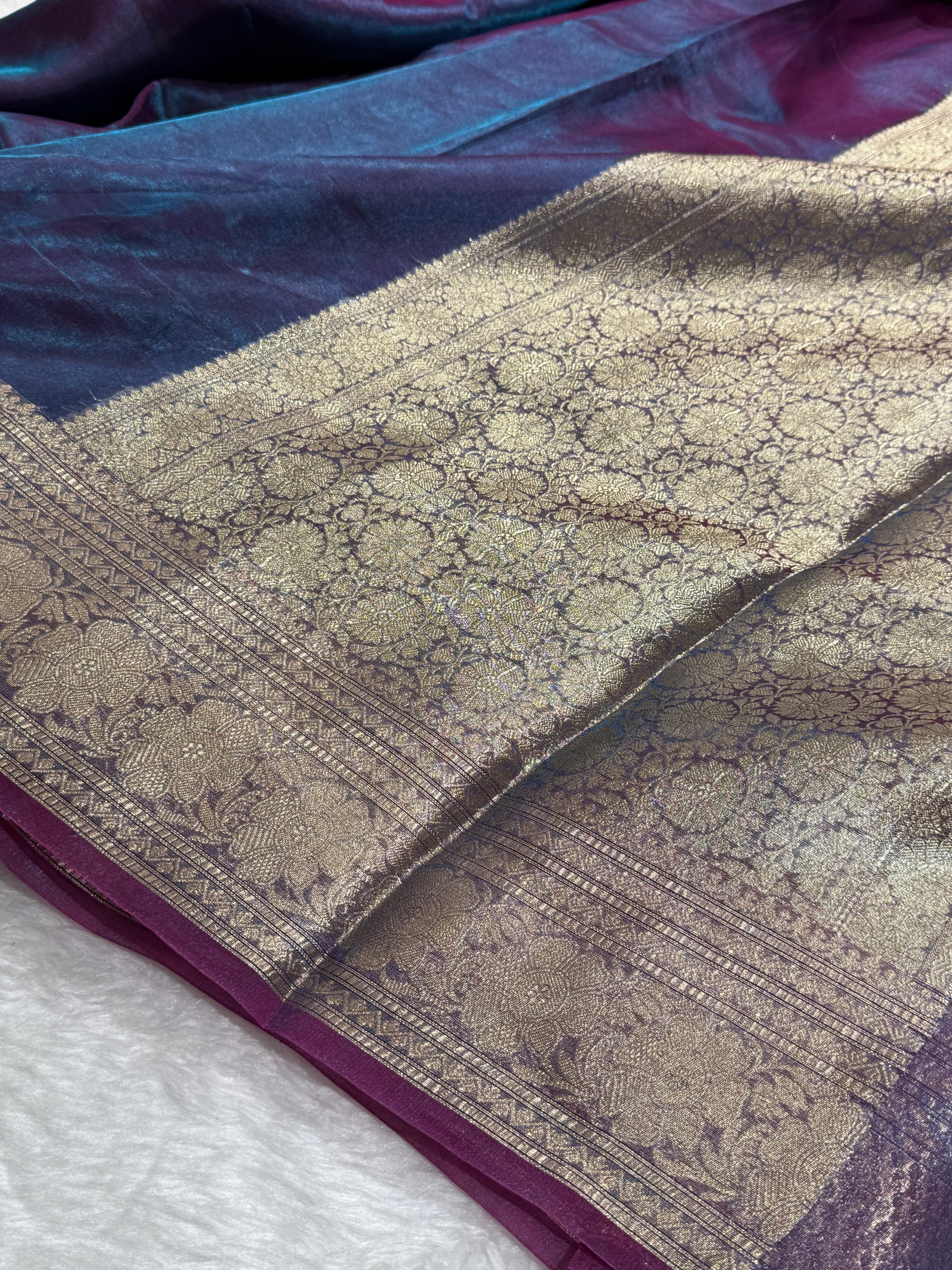 Cross Magenta Shades Pure Tissue Silk Saree with Brocade Blouse PT-16