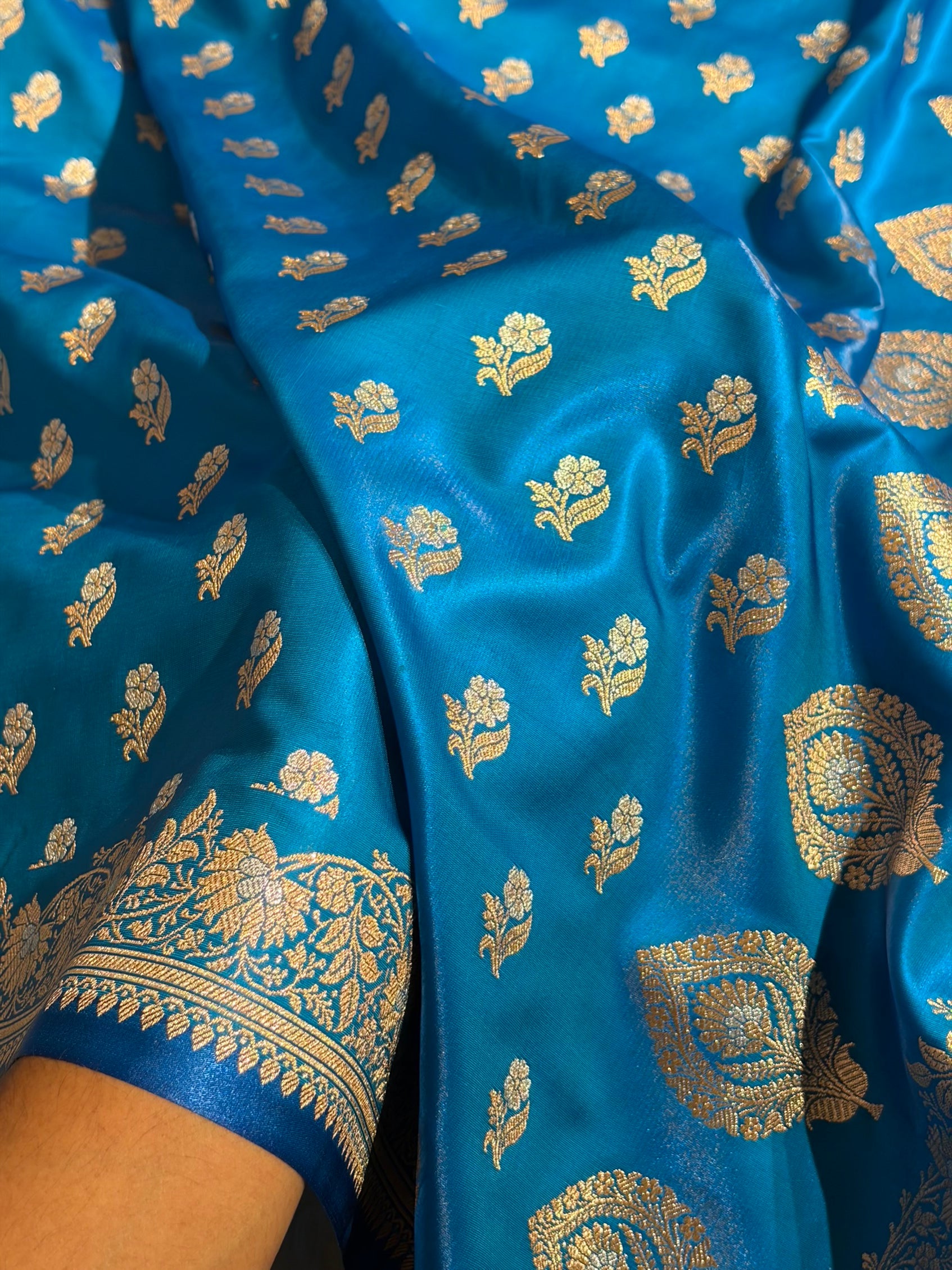 Banarasi Satin Silk Meena Boota in Firozi Shades SS38