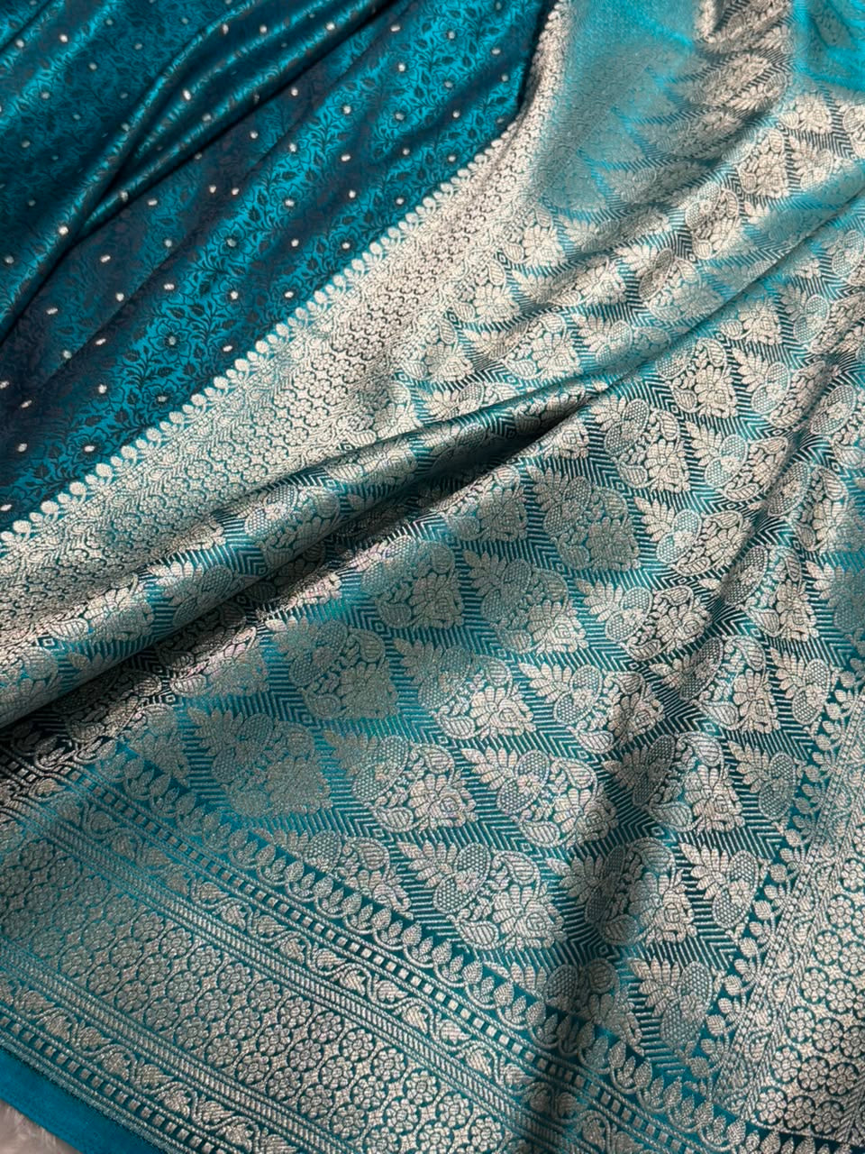 German blue Shades Tanchoi Motif Mashru Silk Saree MST-16