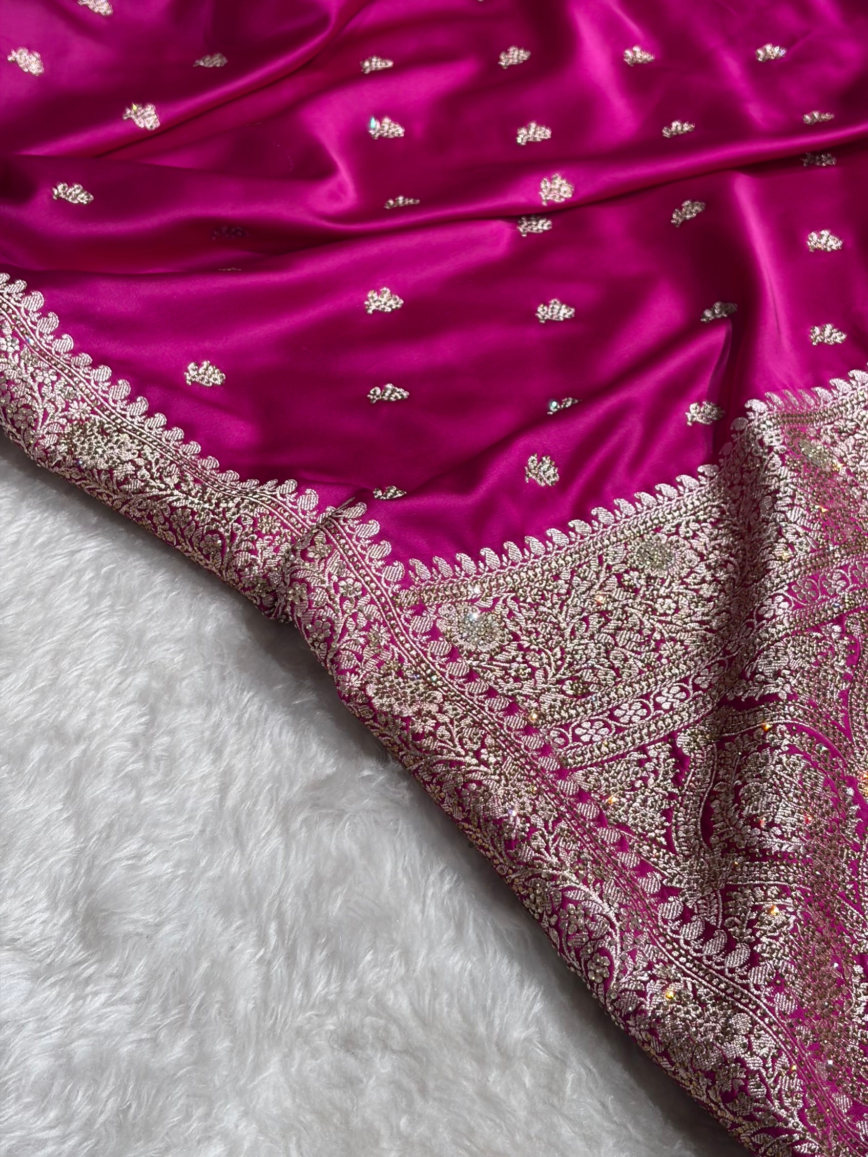 Wine With Swarovski Work Booti Mashru Silk Saree BMS40
