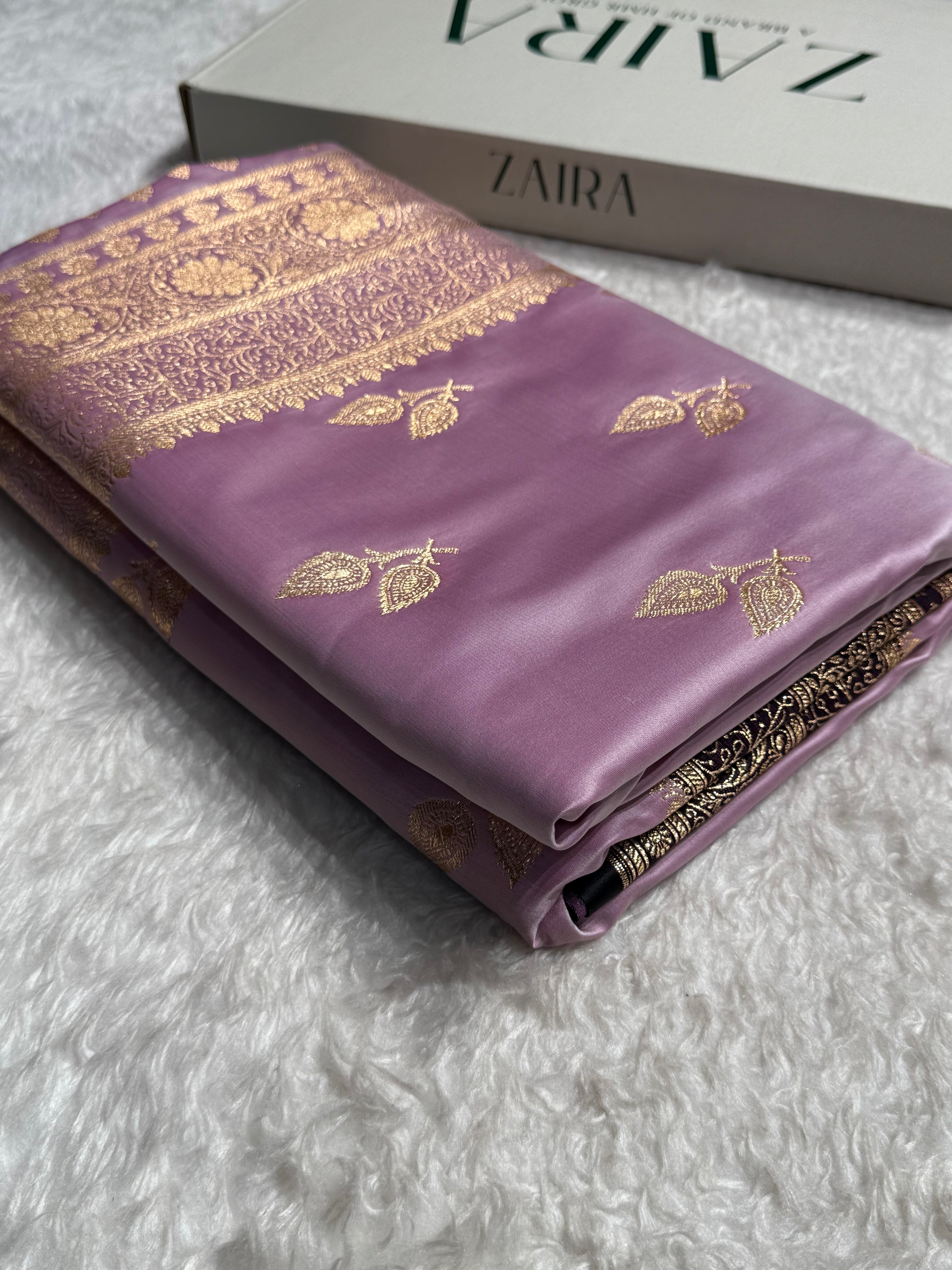 Lavender - Green Contrast Floral boota Katan Silk Saree SK16