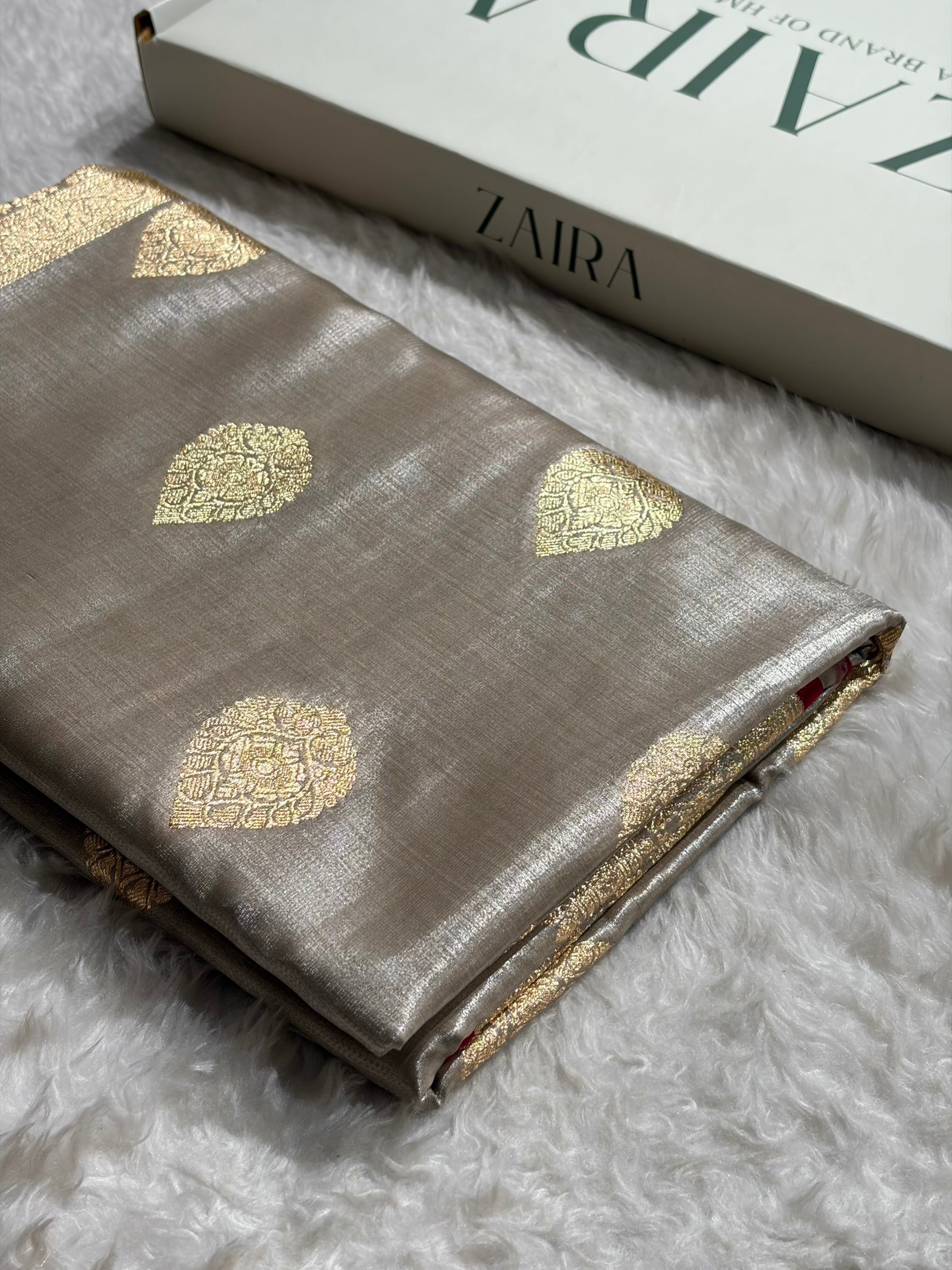 Ultra Light Weight Satin Silk Boota in Grey Shades SS05