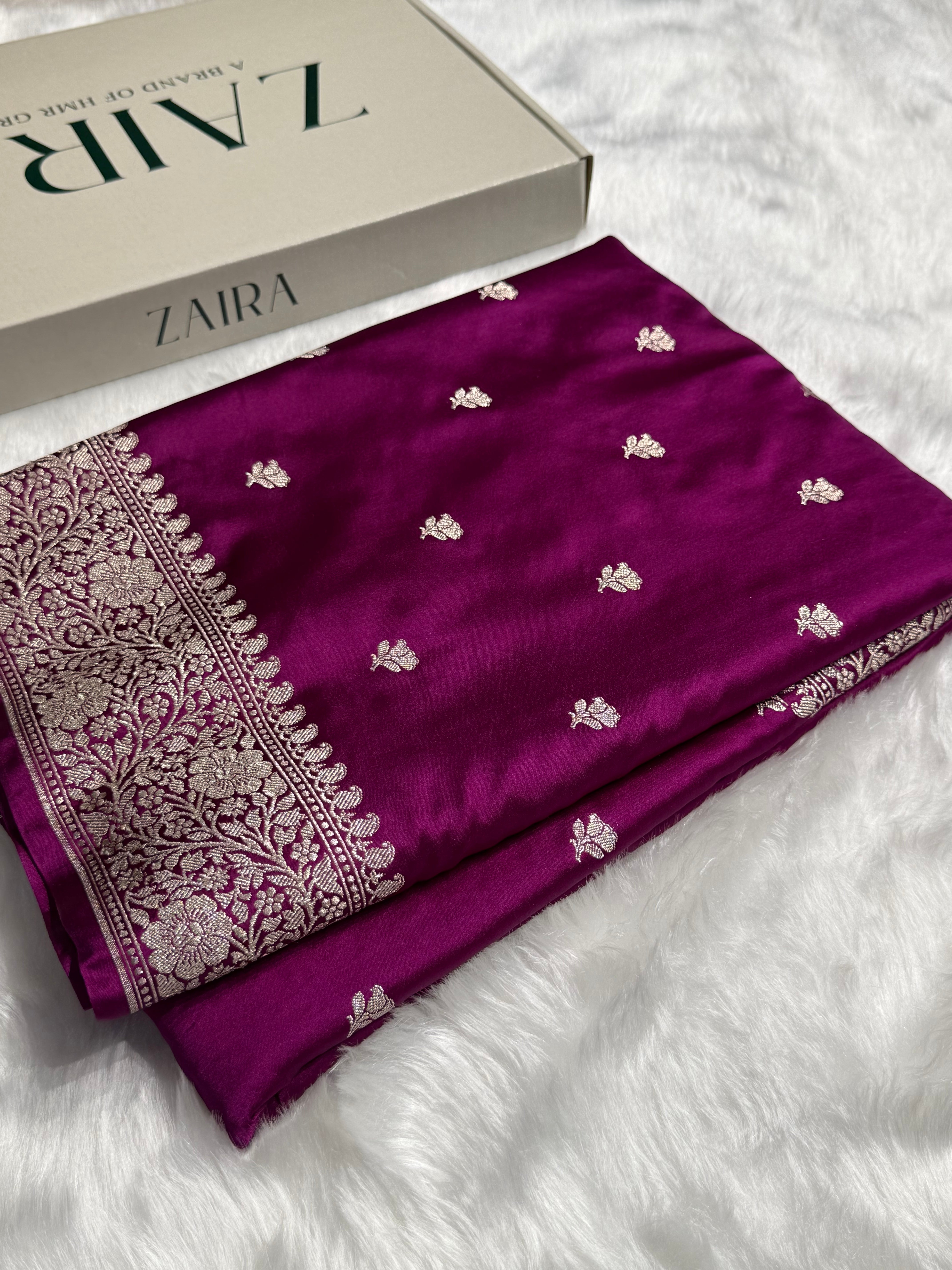 Wine floral Booti Mashru Silk Saree