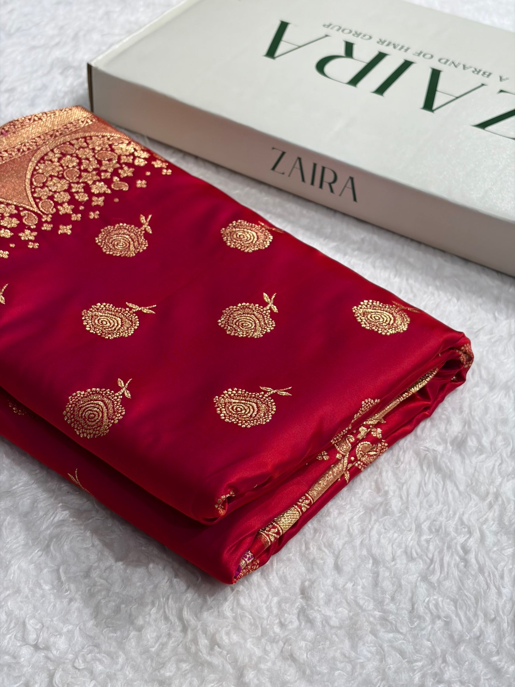 Banarasi Satin Katan Saree With Boota in Cross Red Shades SK111